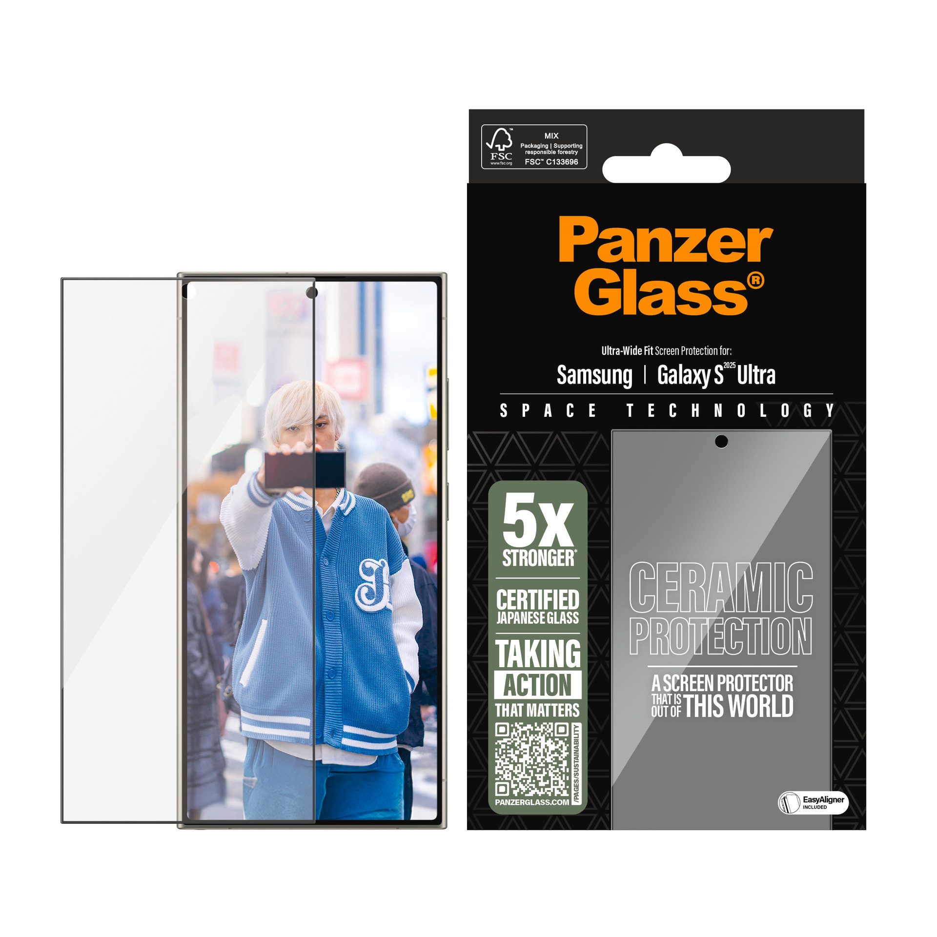 PanzerGlass Displayschutzglas Ultra-Wide Fit Ceramic Screen Protection für Samsung Galaxy S25 Ultra, Displayschutzfolie, Schutzfolie, Bildschirmschutz, kratz- & stoßfest