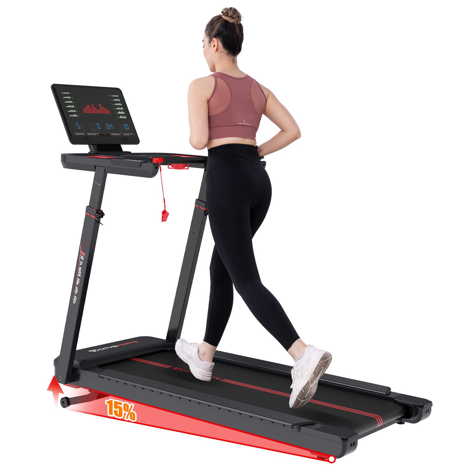 CITYSPORTS Laufband WP16 Laufband für zu Hause 1-15km/h, Elektrischer Winkellift 0-15%, Mit Puls Max Tragfähigkeit 200kg, 3700W Motor Walking-Jogging-Pad