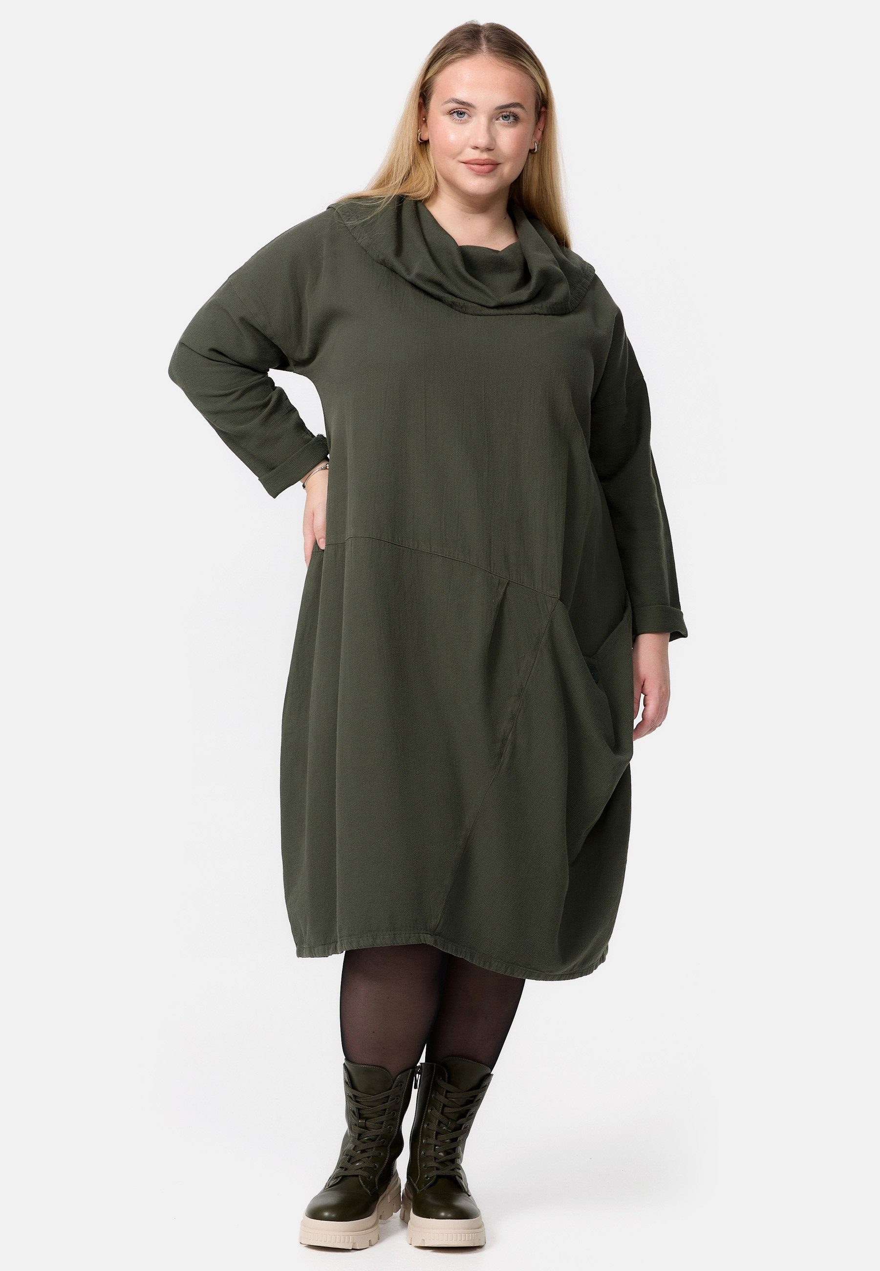 Kekoo A-Linien-Kleid Cord-Kleid in A-Linie aus 100% Baumwolle 'Sienna' Khaki