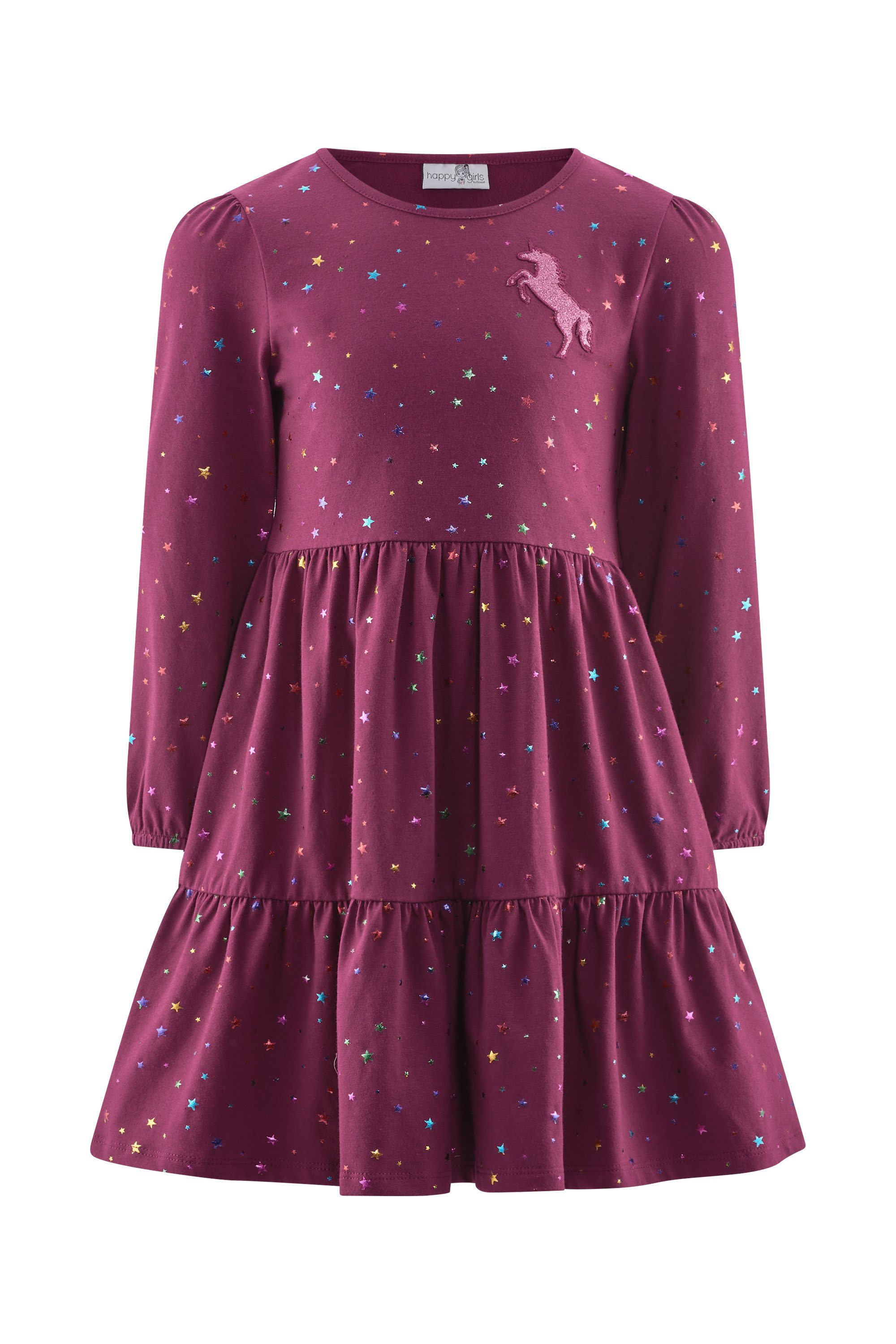 happy girls Jerseykleid Baumwolle mit Stretch, Alloverdruck, Glitzer Applikation