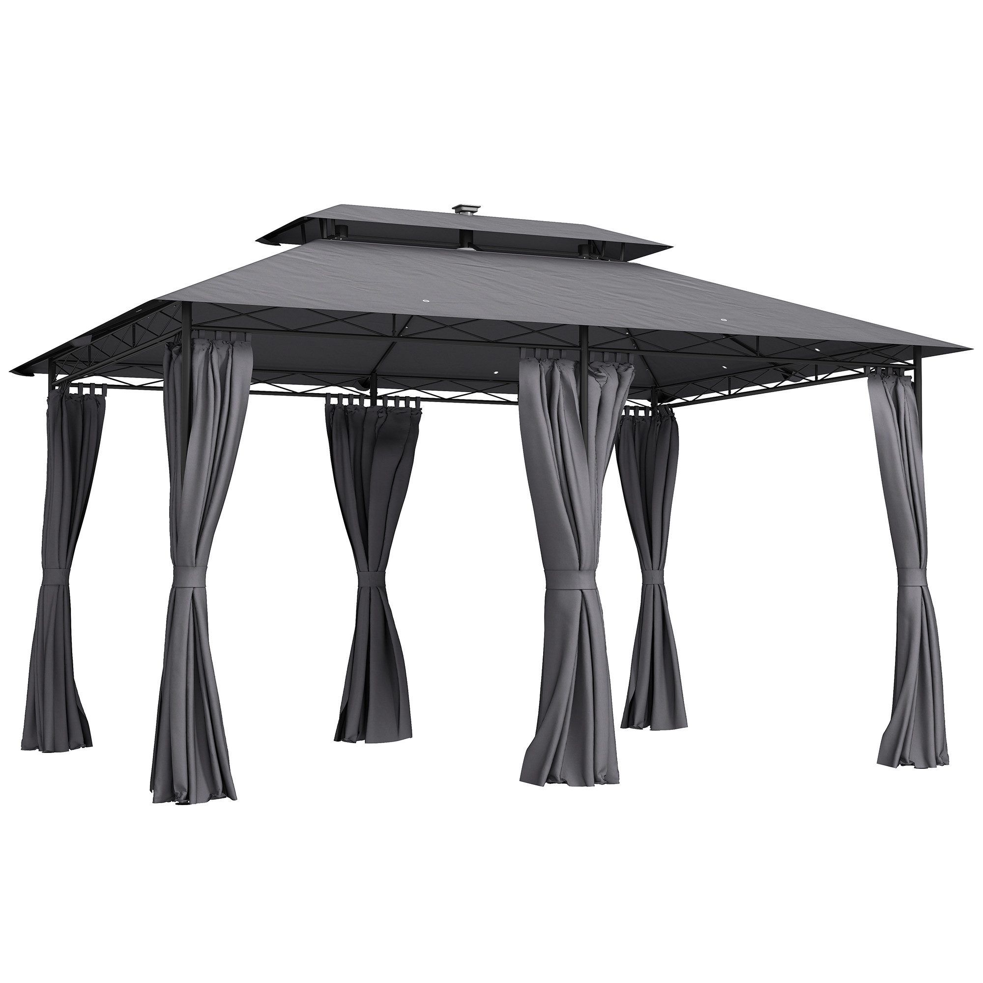 Pavillon 4x3 m, mit Doppeldach, Solar-LED, 6 Seitenteile