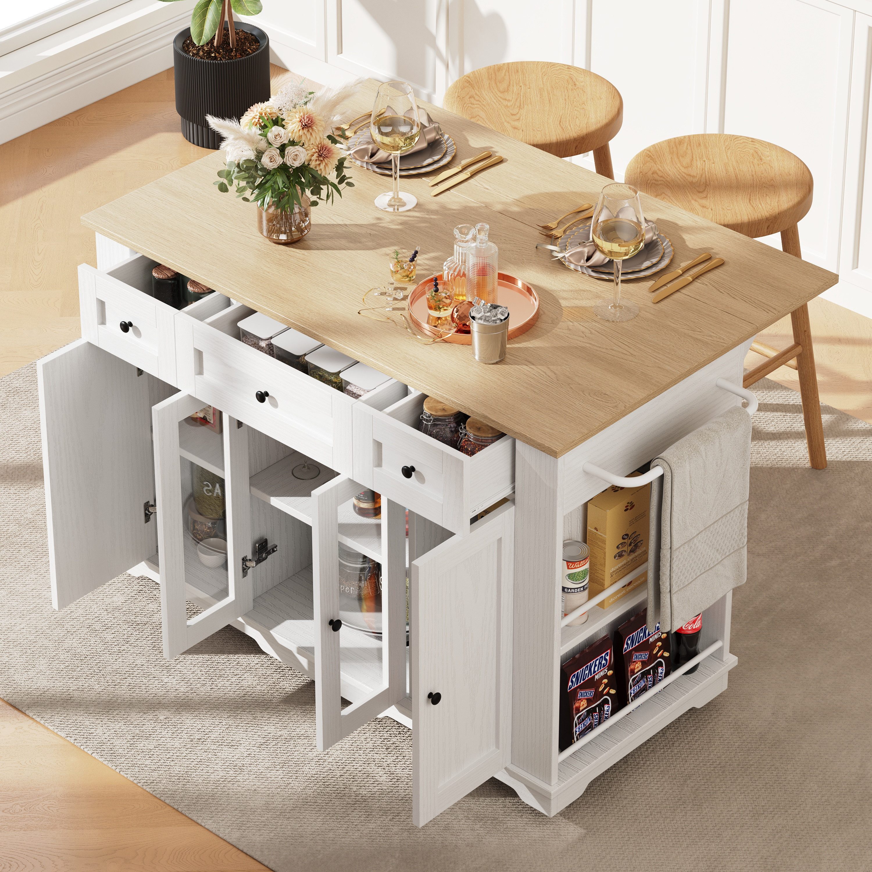 Flieks Küchenwagen Kücheninsel mit klappbare Tischplatte Tiefe 60-85cm, (1 günstig online kaufen