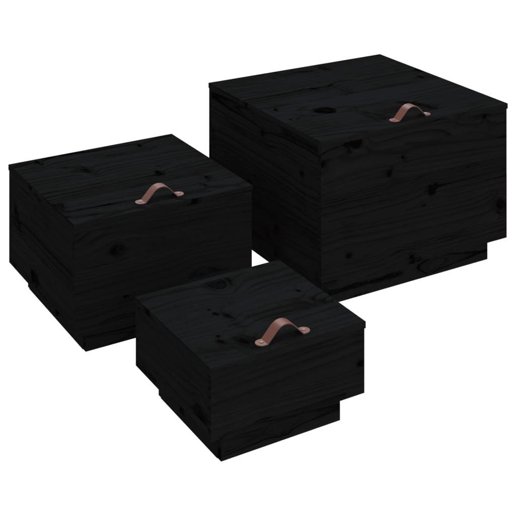 vidaXL Fächerschrank Aufbewahrungsboxen mit Deckeln 3 Schwarz (3-St) Kiefer Stk. Massivholz