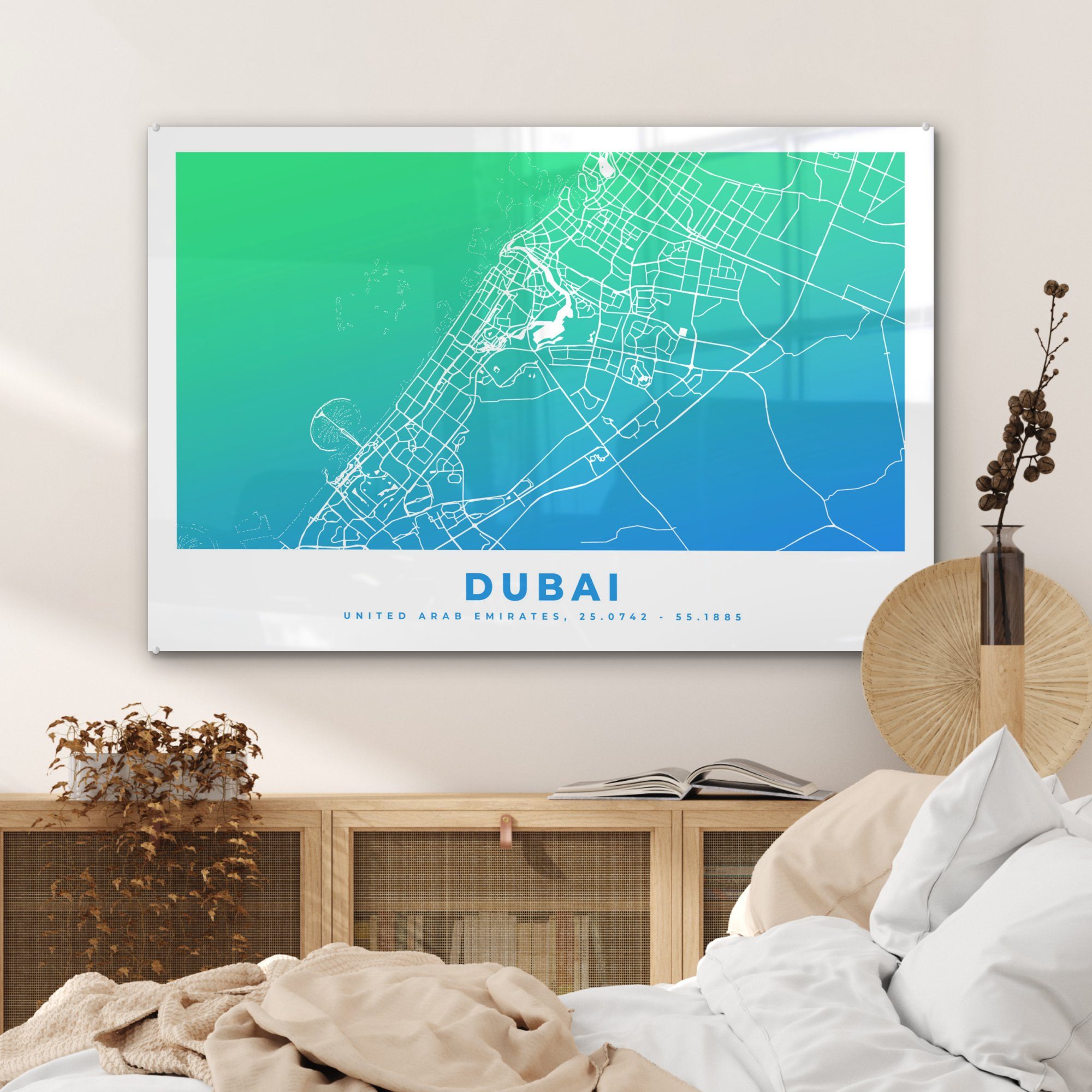 Dubai - Acrylglasbilder Karte, (1 Schlafzimmer St), Wohnzimmer MuchoWow & Acrylglasbild