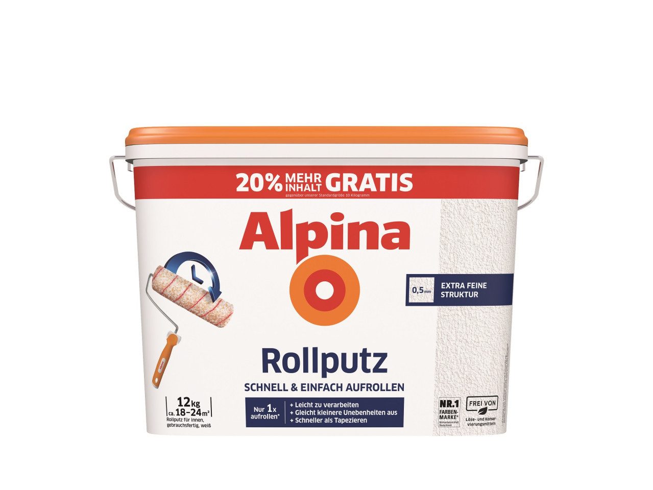 Alpina Gips-Kalk-Putz Alpina Rollputz 12 kg 0,5 mm Körnung weiß