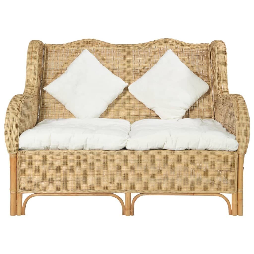 vidaXL Sofa 2-Sitzer-Sofa Natur Rattan und Couch Leinen