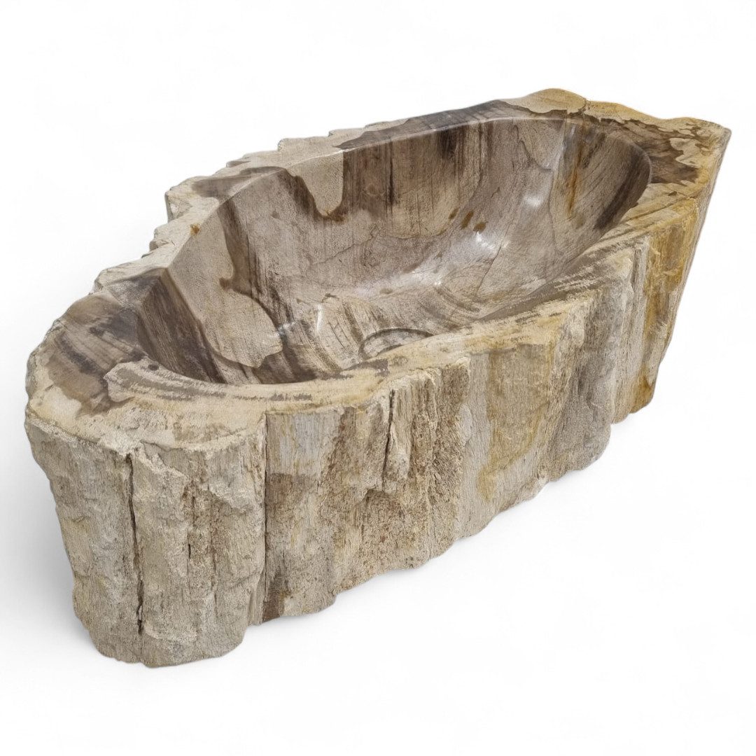 Kinaree Aufsatzwaschbecken Versteinertes Holz Waschbecken #37, versteinertes Holz, Naturstein, Beige, Braun, Bruchstein Optik
