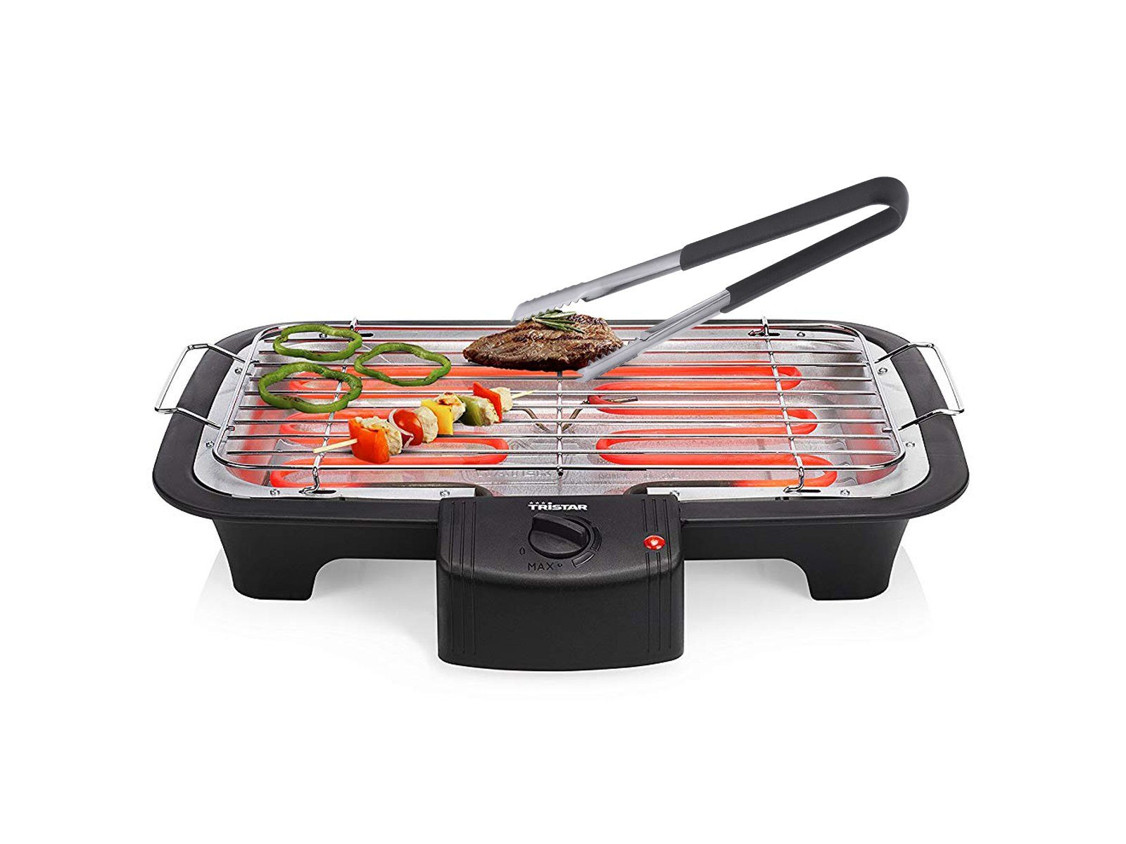 Tristar Tischgrill, 2000 W, Elektro Garten-Grill, elektrischer Barbecue Camper Camping-Grill Zange