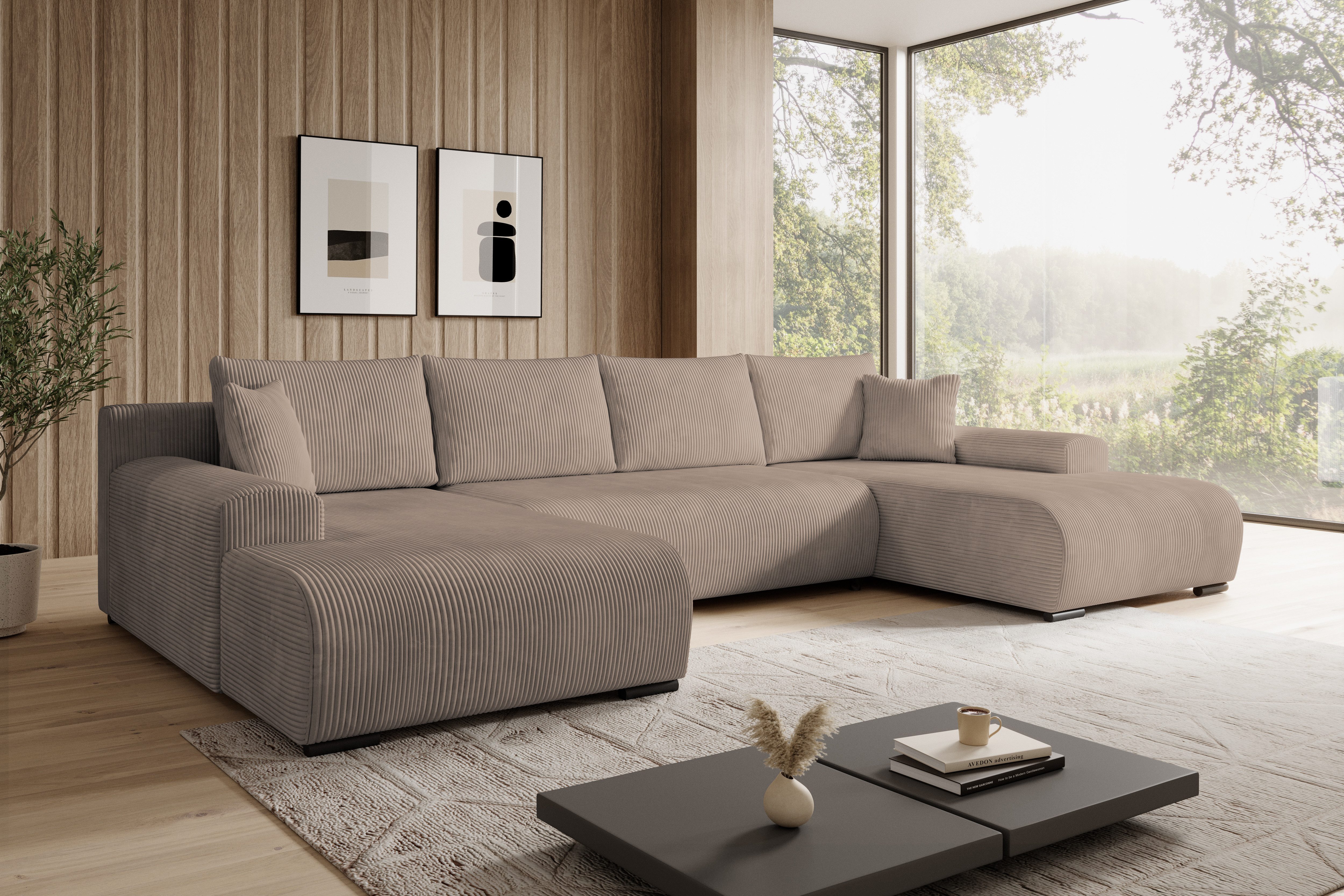storez24 Ecksofa Ellen U, mit Bettkasten und Schlaffunktion, Cordstoff, U-Form, bequem