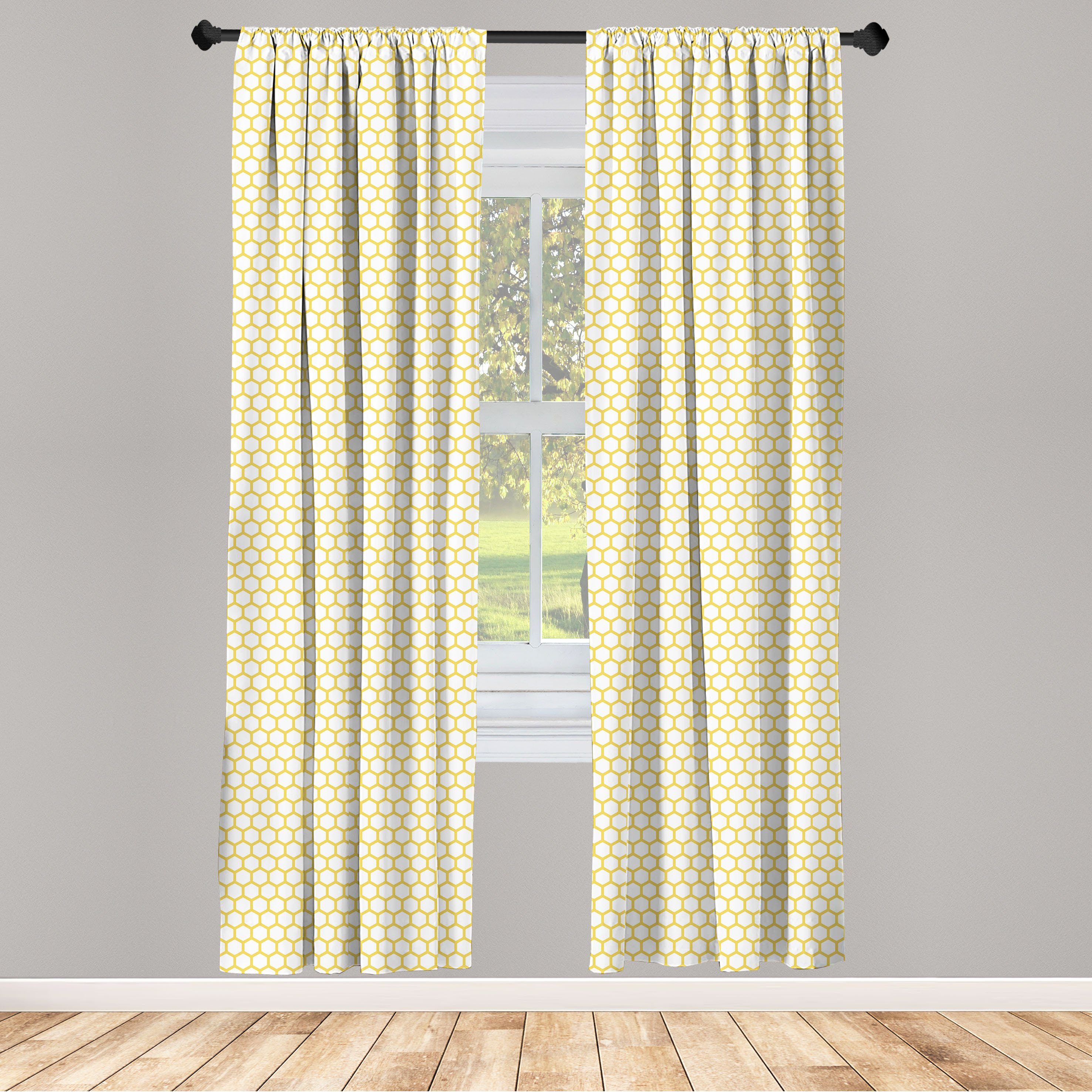 Gardine Vorhang für Wohnzimmer Schlafzimmer Dekor, Abakuhaus, Microfaser, Gelb und Weiß Hexagonal Comb