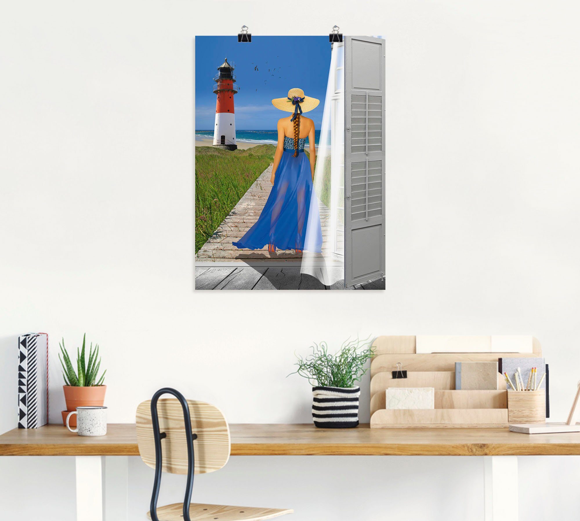 Wandbild Meer, Alubild, in als oder Urlaub Artland am Frau Leinwandbild, versch. St), (1 Größen Wandaufkleber Poster