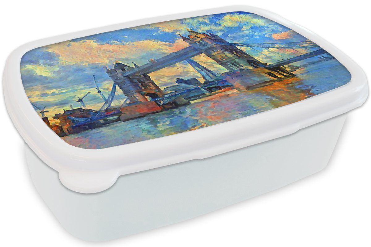 Brücke Erwachsene, Jungs weiß Lunchbox (2-tlg), Öl, - Kunststoff, - London Brotdose, - Gemälde Kinder und für für Mädchen MuchoWow und Brotbox