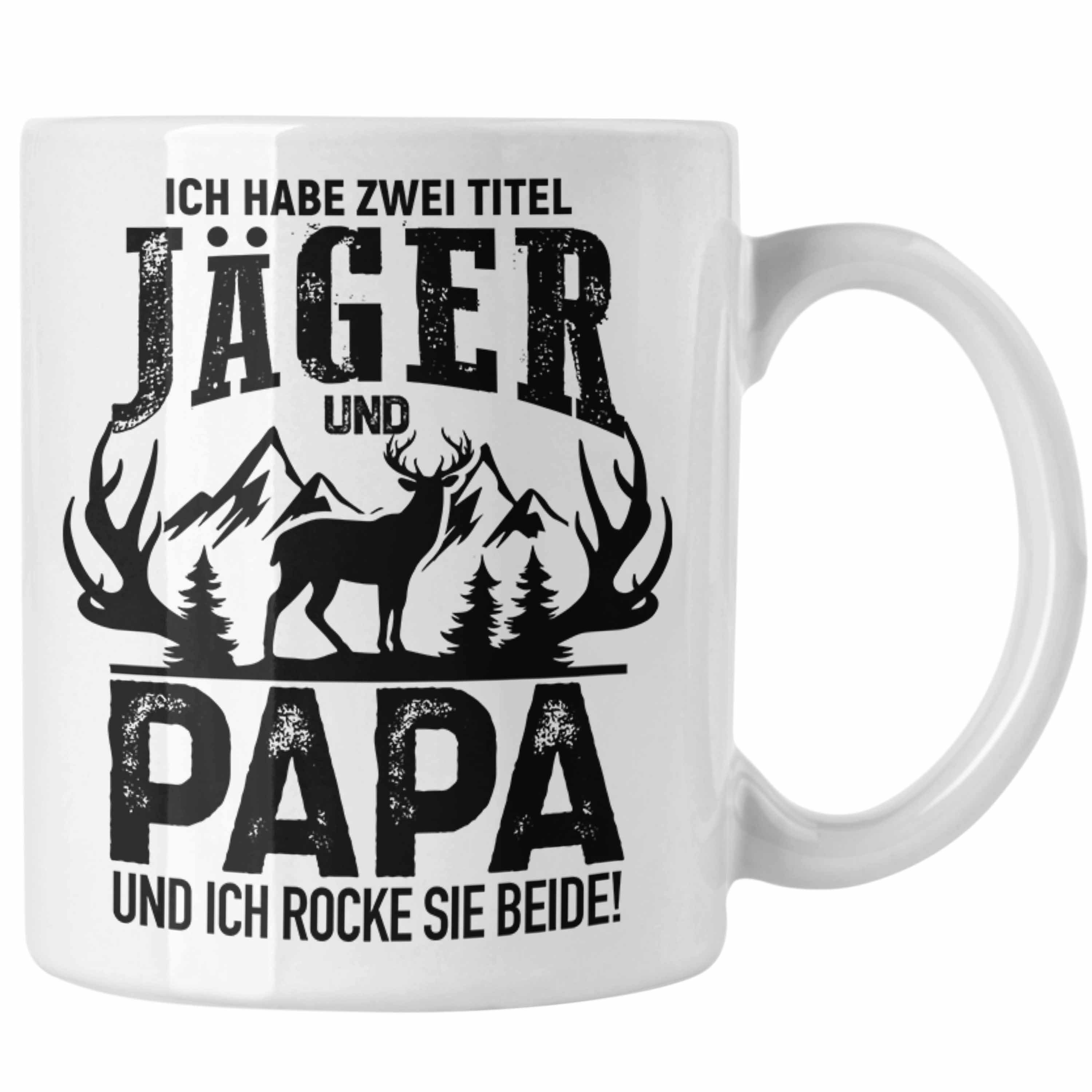 Trendation Tasse Trendation - Jäger und Papa Geschenk Tasse Vatertag Geschenkidee für Jäger Männer Spruch Weiss