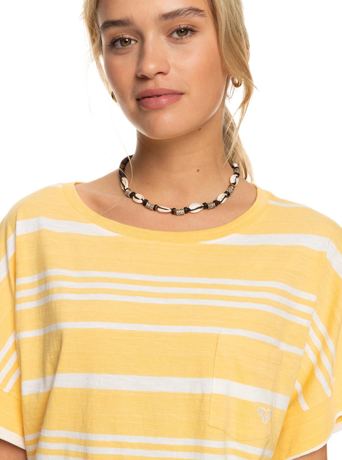 Sand Seaview Horizontal Roxy T-Shirt Stripe Stripy Flax