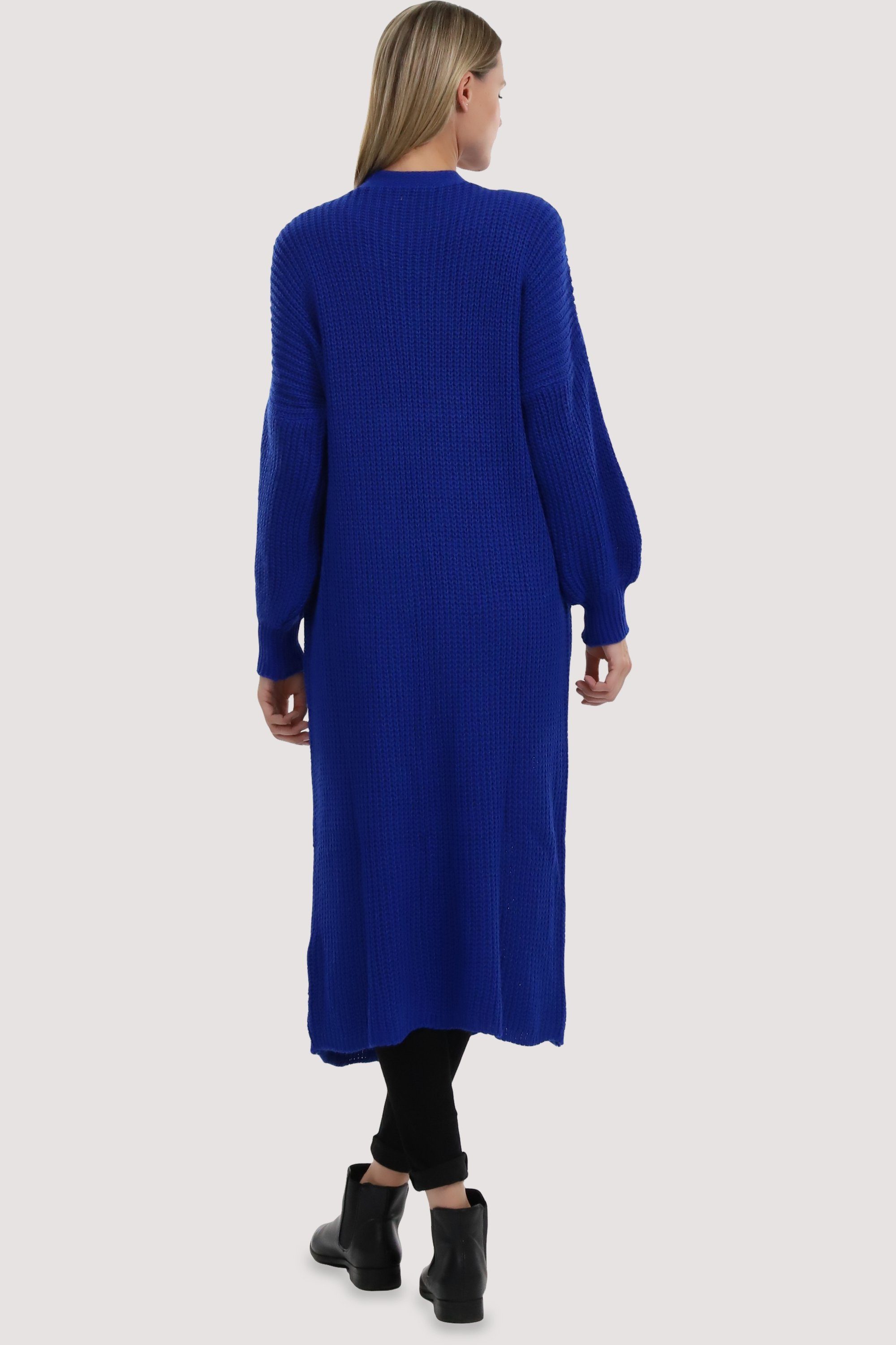 Strickjacke in offene Longstrickjacke than more fashion lange royalblau Grobstrick-Optik 3151 malito