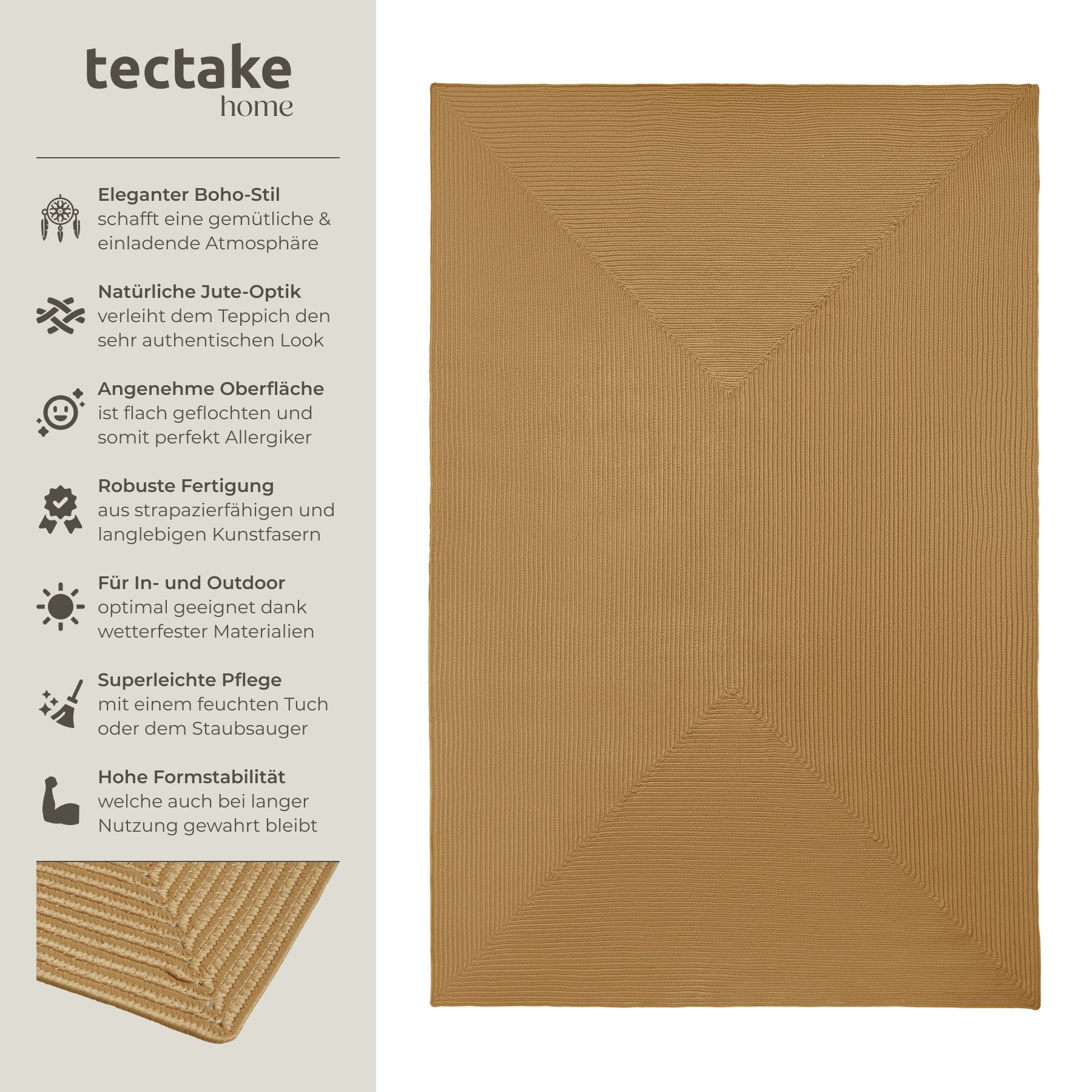 tectake Teppich Geflochtener Teppich, Rechteck, Höhe: günstig online kaufen