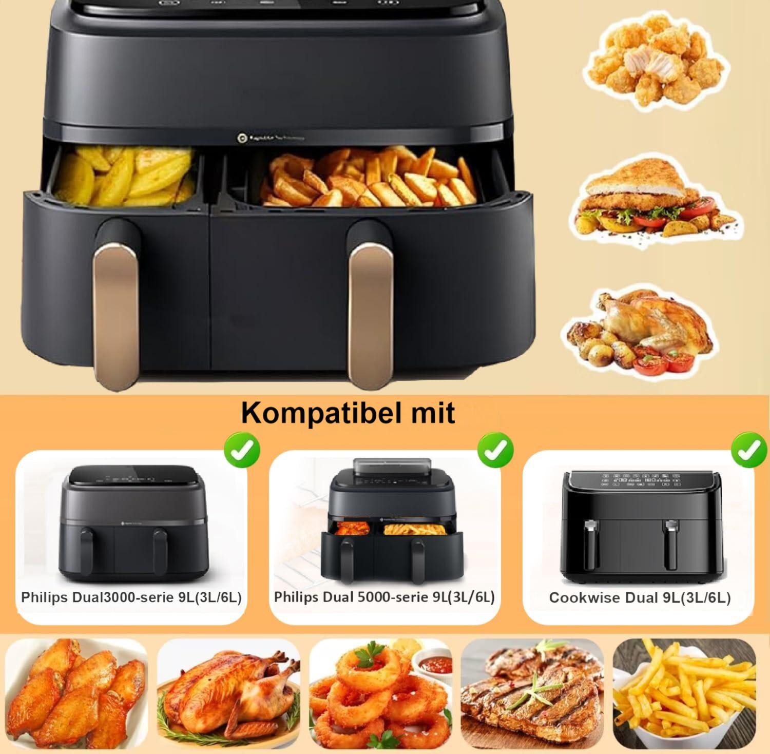 SURFOU Backpapier für Philips Airfryer 3000 NA350/00- Heißluftfritteuse Zubehör 120 St., Bpa-frei, Lebensmittelecht, hitzebeständig 232 °C, 5 cm hoher Rand