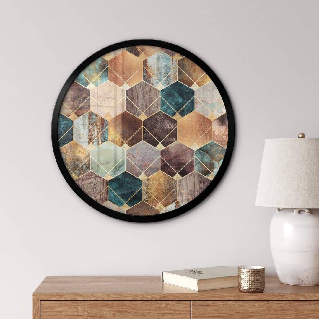 K&L Wall Art Poster Wandbild Poster Rund Küche Grafik Fredriksson Gold und Kupfer Art Deco, Wohnzimmer geometrisch modern
