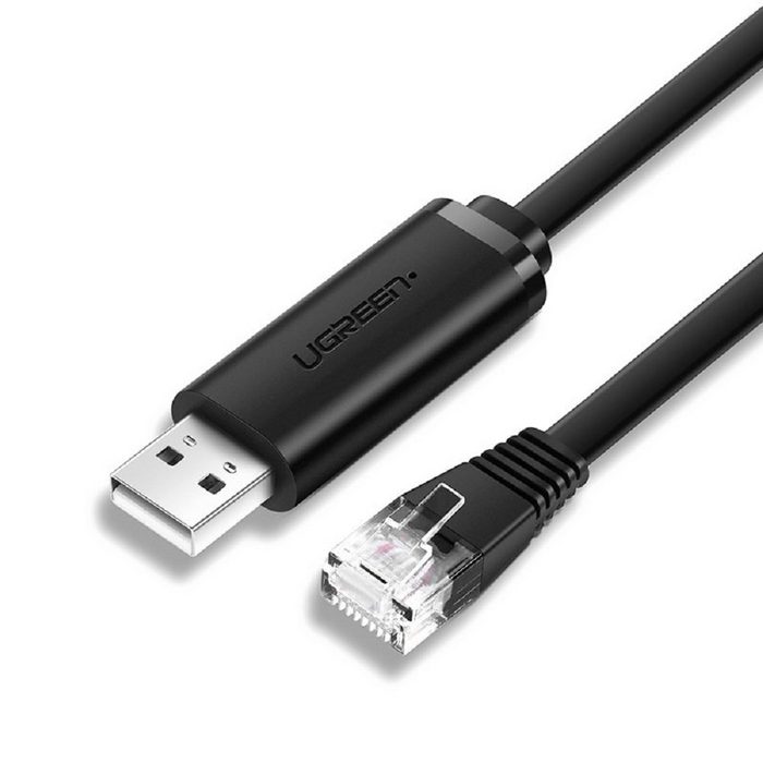 UGREEN Konsolenkabel USB - Ethernet RJ45 1 5m Flat Kabel Adapter Konverter schwarz LAN-Kabel