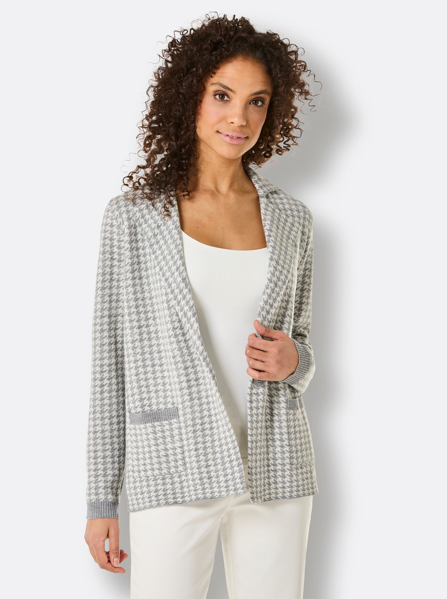 creation L Strickjacke Merino-Strickblazer Langarm Feinstrick, Jacquard