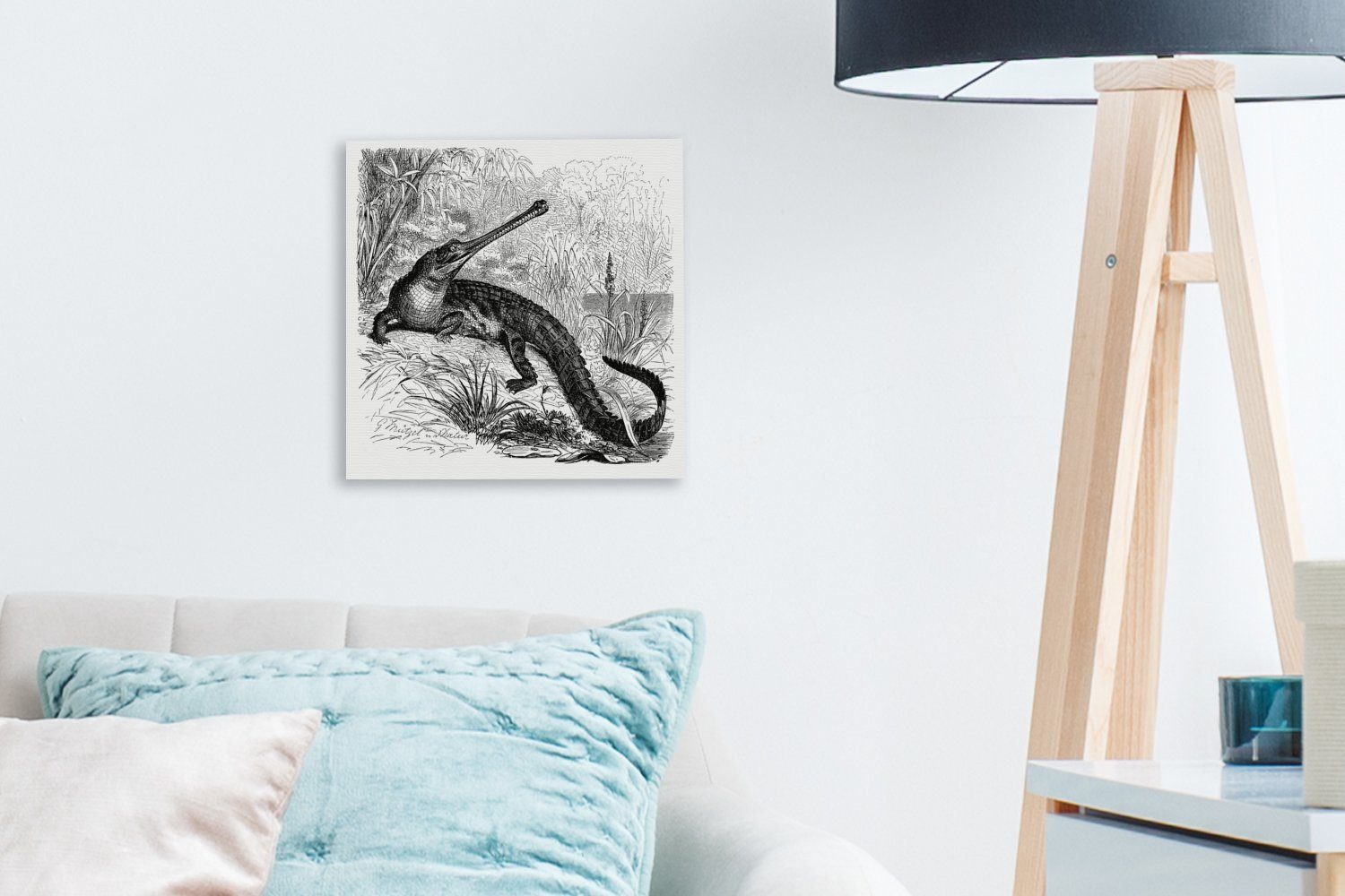 Schwarz-Weiß-Abbildung Leinwandbild Eine Leinwand Wohnzimmer (1 für St), OneMillionCanvasses® antike Bilder Gavials, Schlafzimmer eines