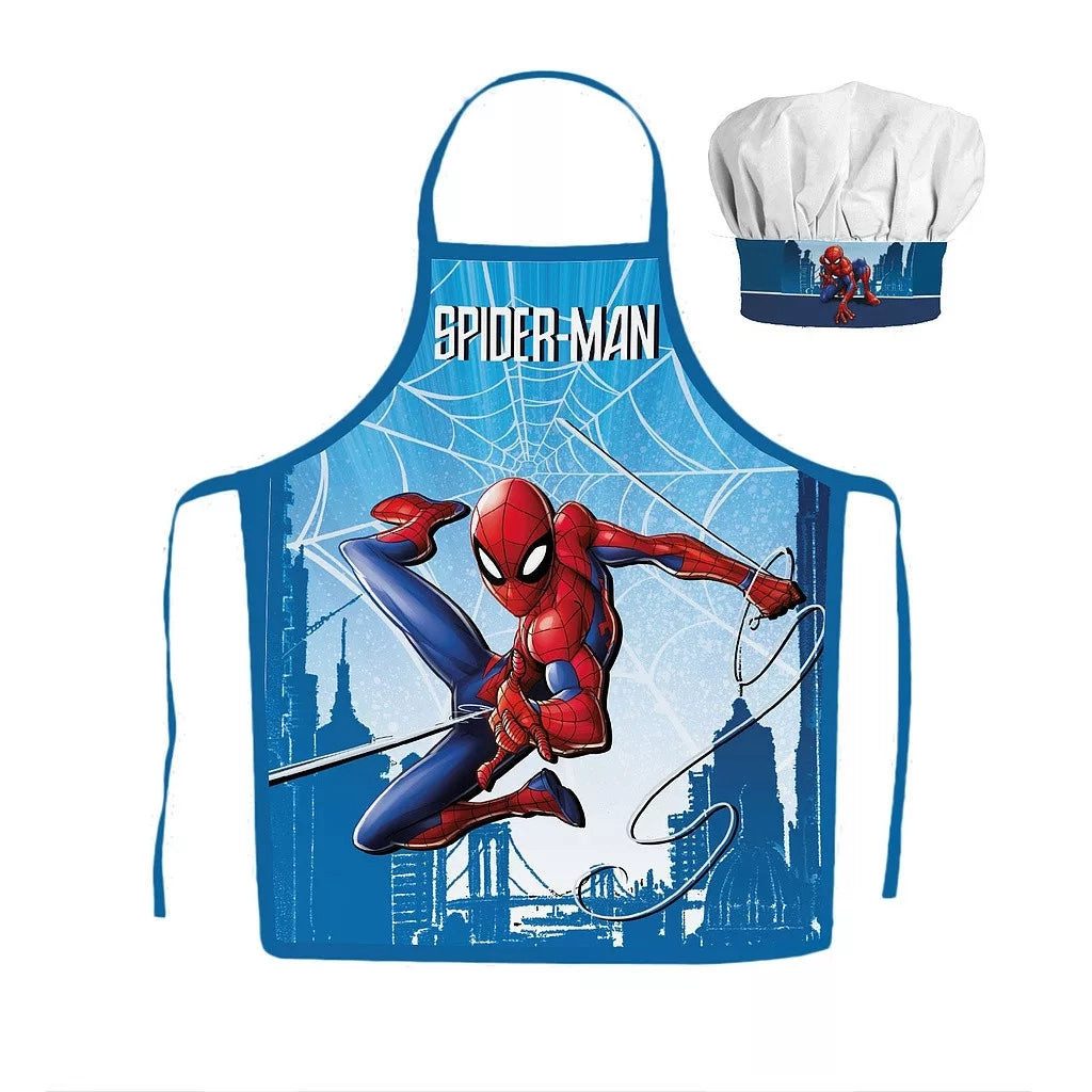 MARVEL Kochschürze Spiderman Skyline Kinder Malschürze Kindergarten Backset