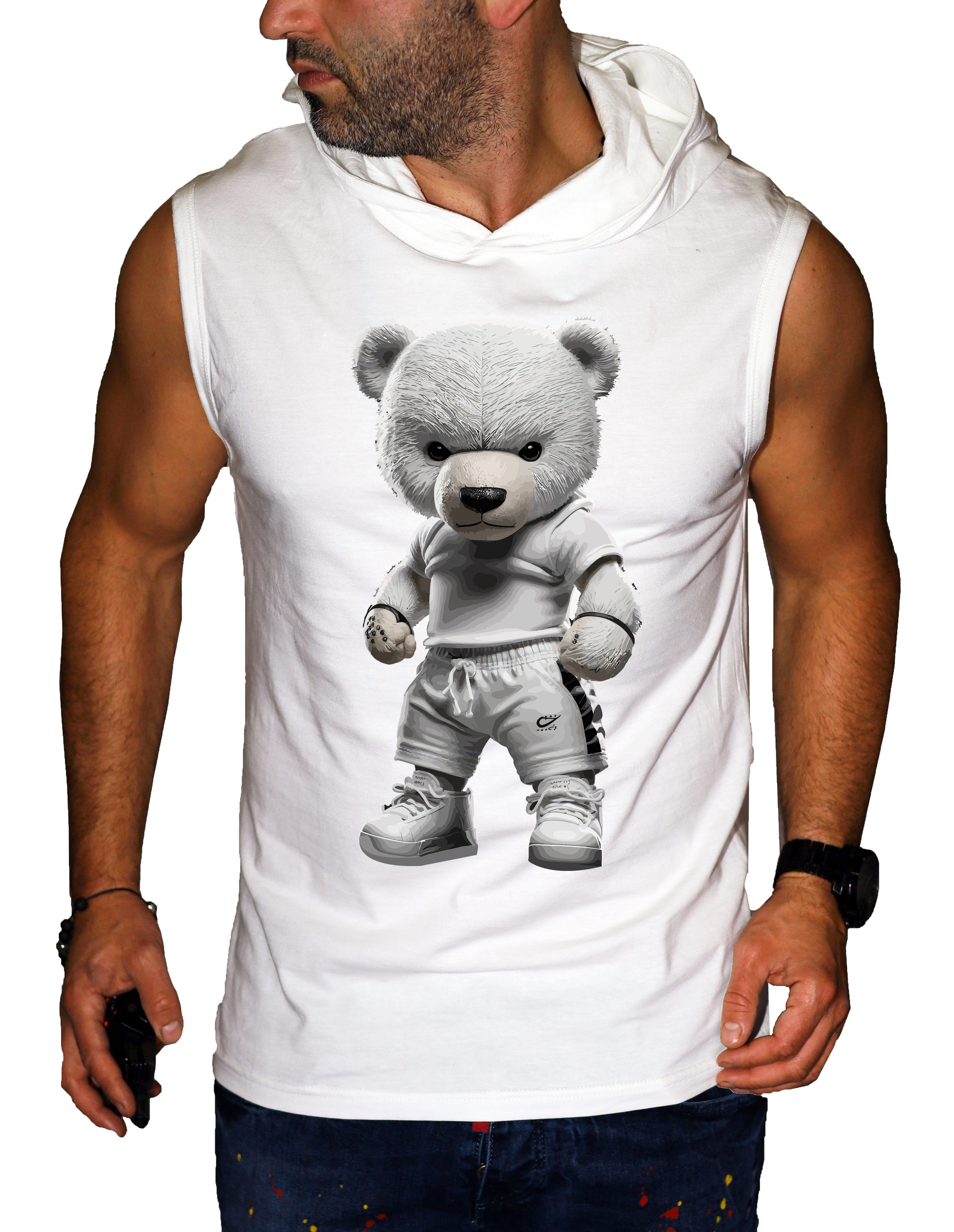 RMK Tanktop Herren Tanktop Muskelshirt Gym Ärmellos Shirt mit Teddybär Druck aus Baumwolle