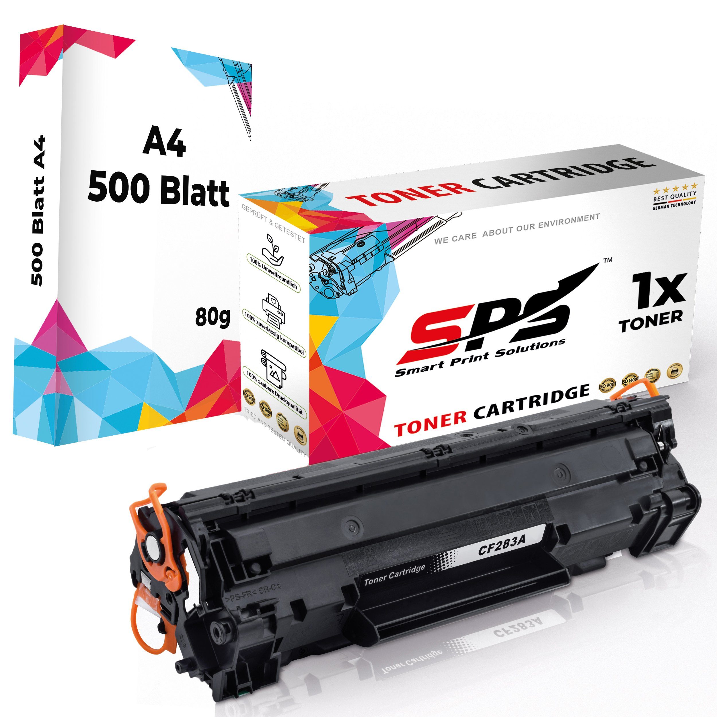 SPS Tonerkartusche Kompatibel für HP Laserjet Pro MFP M127 83A CF283A, (1er Pack + A4 Papier, 1x Toner (1x Schwarz) | Tonerpatronen