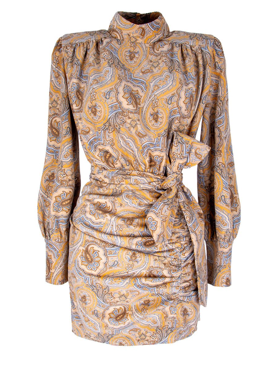 RUA & RUA Minikleid mit Stehkragen Drapiertes Kleid aus Feincord mit Paisley Pint