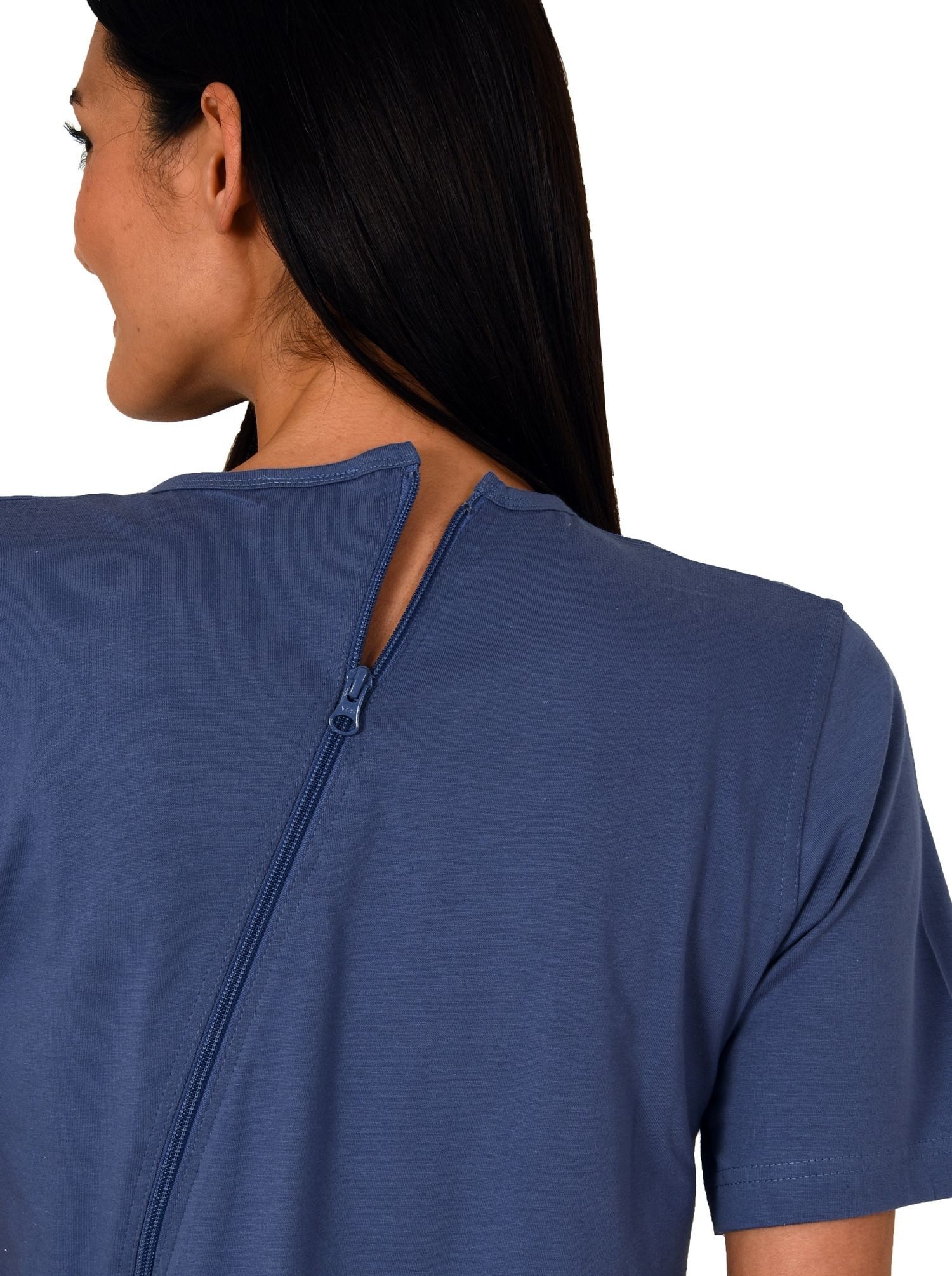 Normann Pyjama Damen kurzarm Pflegeoverall mit Reissverschluss am Rücken und Bein