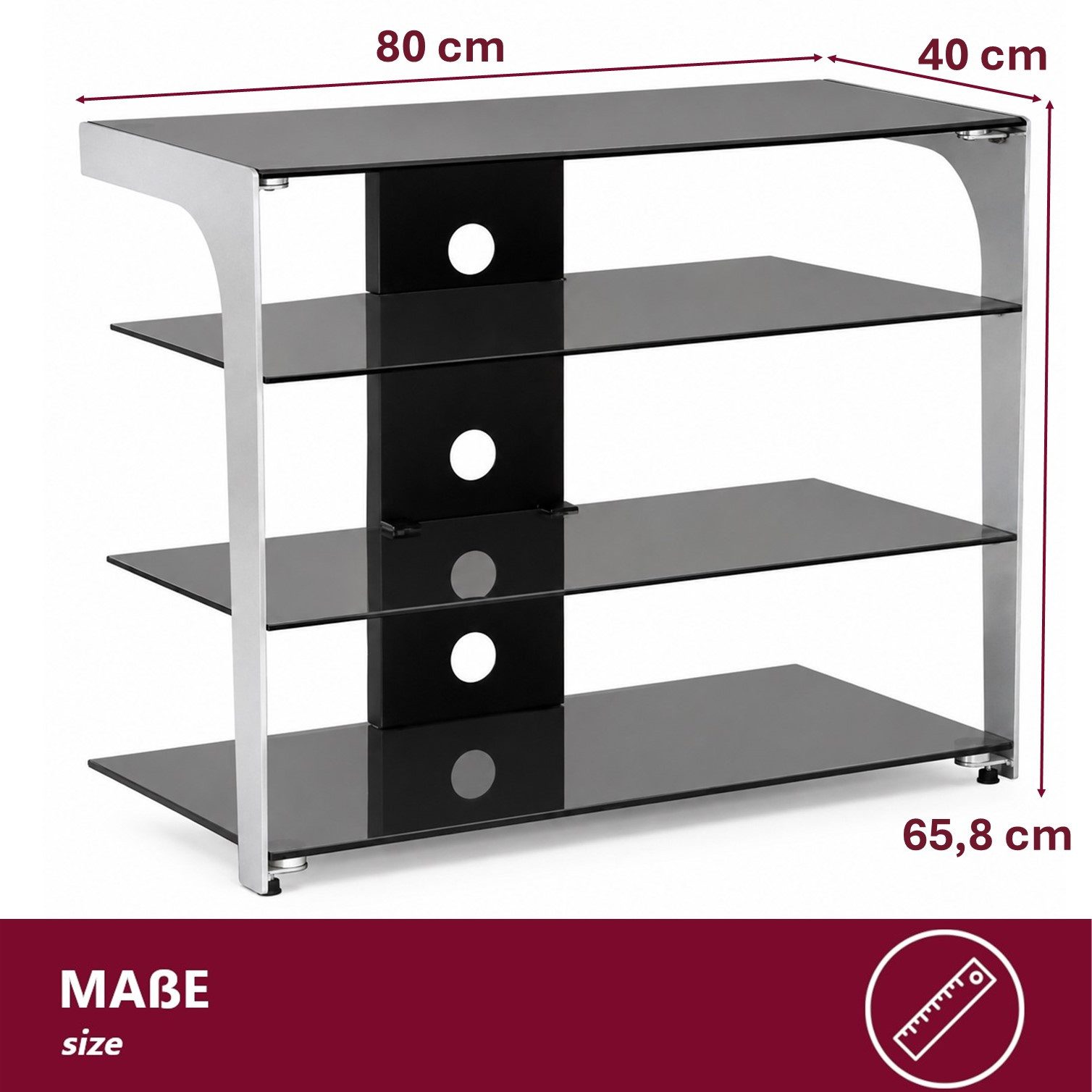 HOOZ TV-Rack TV- & HiFi-Rack Rauchglas Medienrack ESG Kabelmanagement 80x65,8x40cm (Einzelartikel, 1x TV- & HiFi-Rack inklusive Aufbauanleitung), Modernes TV- & HiFi-Rack mit Rauchglas und Kabelmanagement