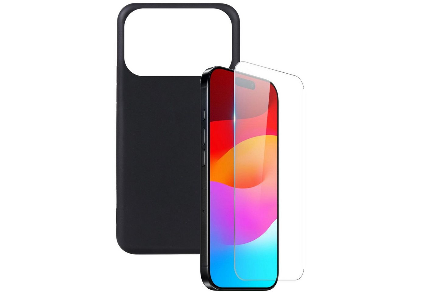 Wigento Handyhülle Für Apple iPhone 17 Pro Silikon TPU Handy Hülle Schwarz + 9H Hart Glas, Produktset TPU Hülle mit Hart Glas