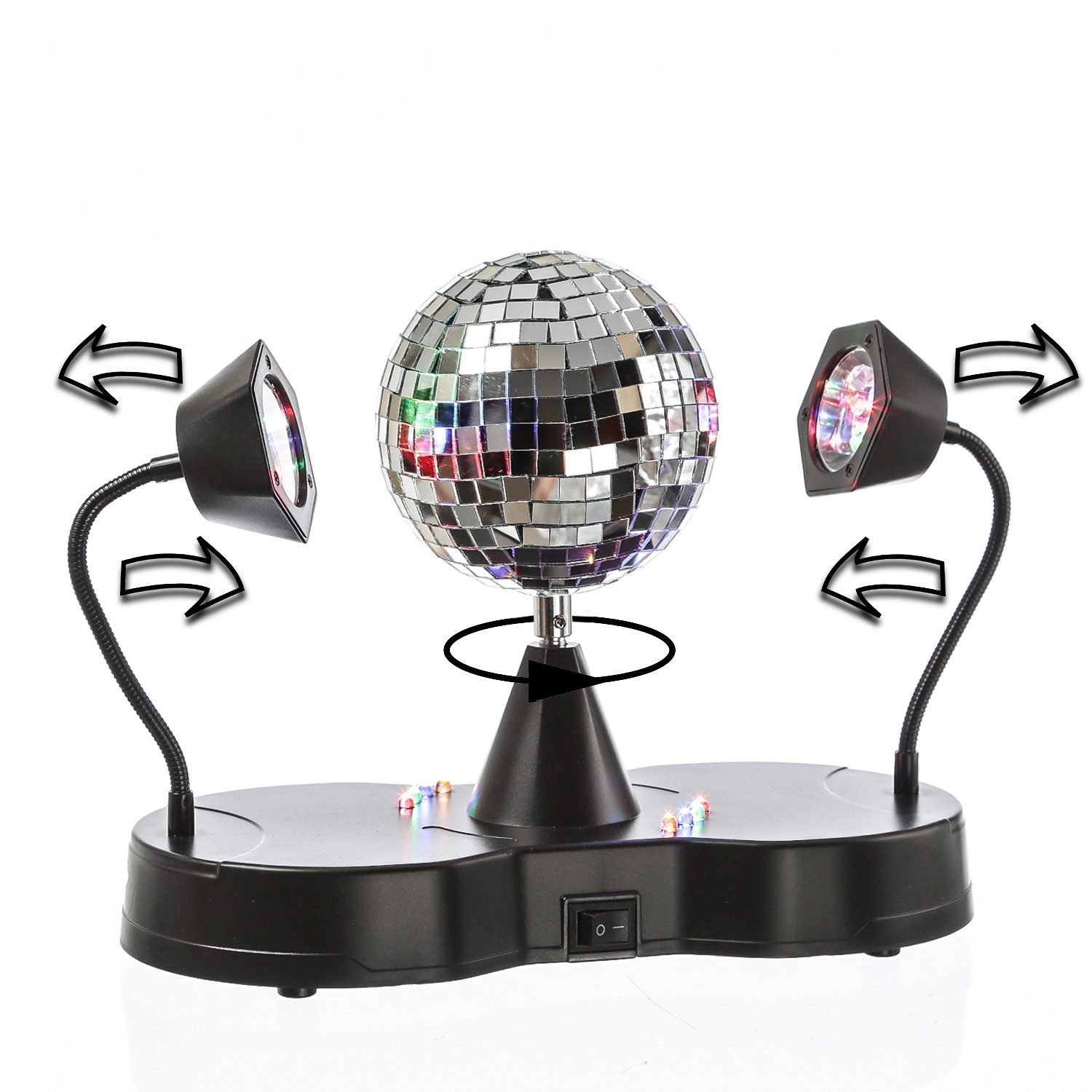 SATISFIRE Discolicht Spiegelkugel 2 LED Schwanenhals Spots Party Disco Effekt USB/Batterie, LED Classic, RGBA (rot, grün, blau, amber) – Bild 4 von 5