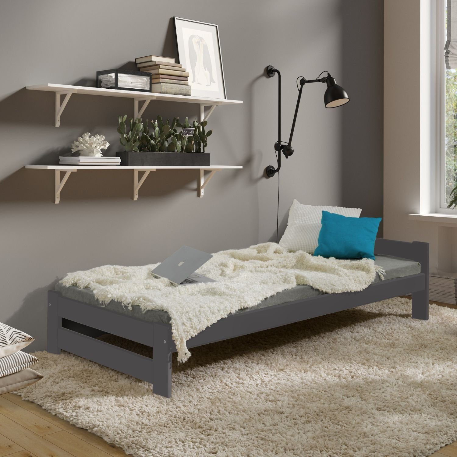 Coemo Holzbett CLASSICO (Bettgestell mit Lattenrost), Anthrazit Holzbett Be günstig online kaufen