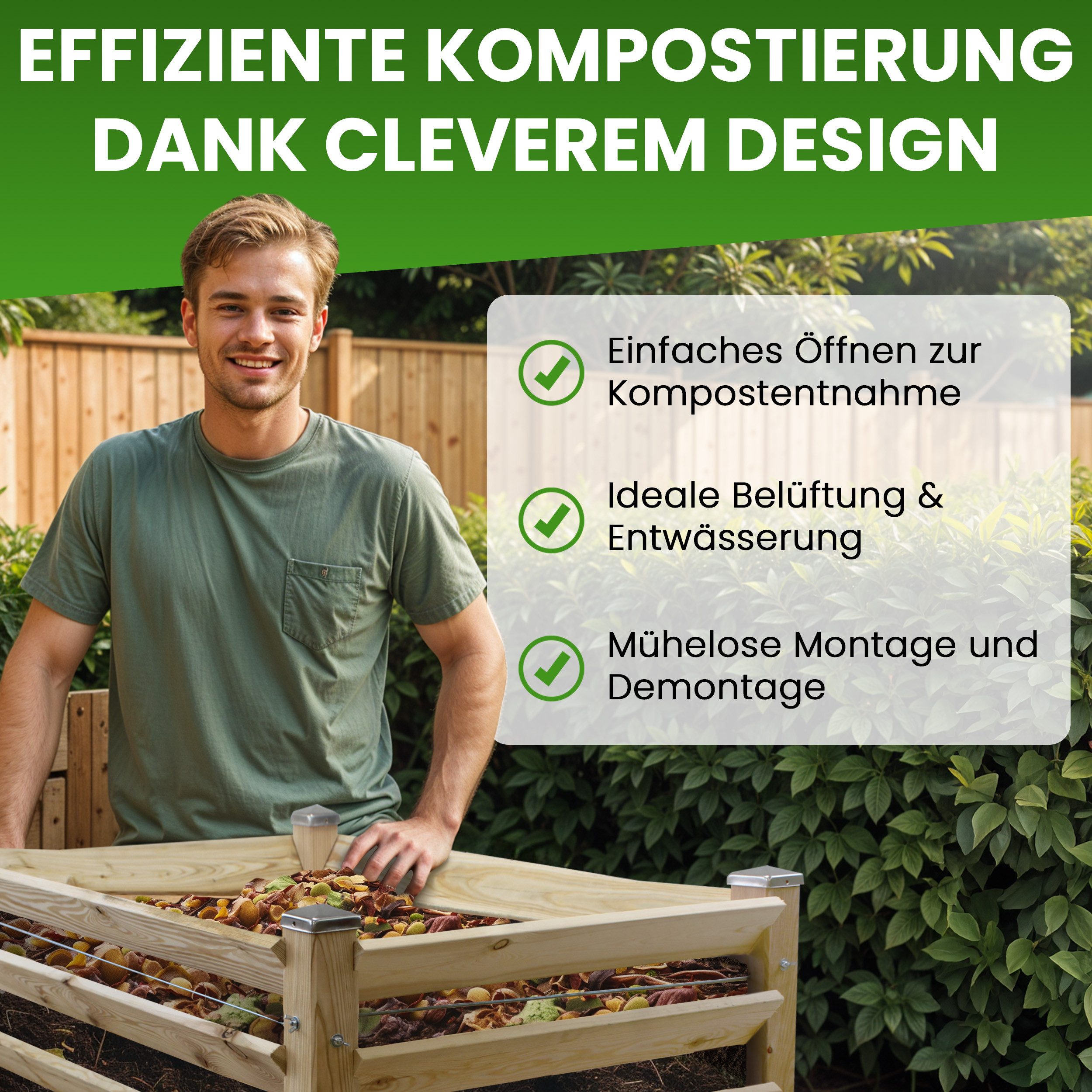 Gartenwelt Riegelsberger Komposter Moderner Komposter Lärchenholz Massivholz Steckkomposter, BxTxH: 80x80x80 cm