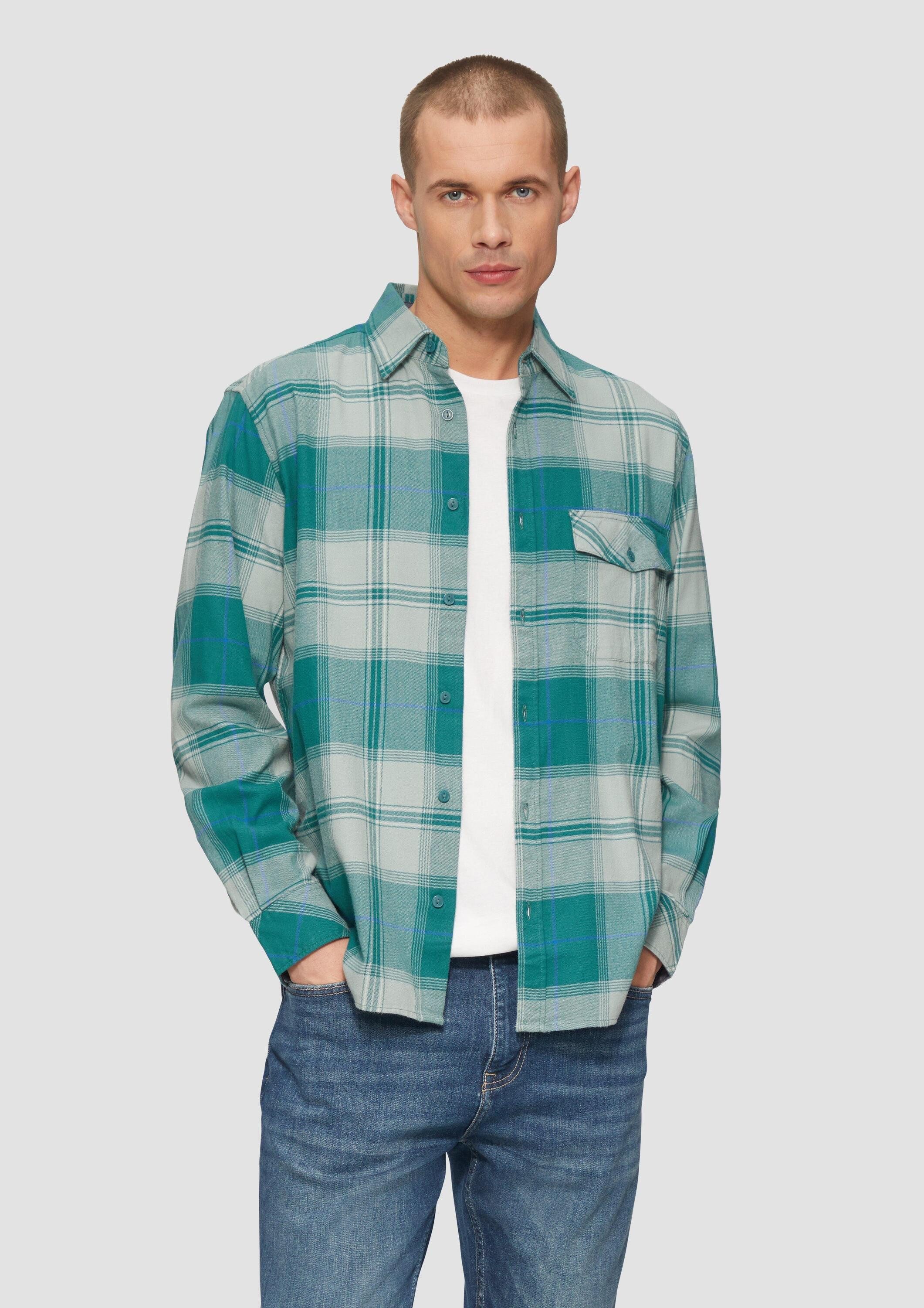 s.Oliver Langarmhemd Hemd Regular Fit: Kariertes Flanellhemd mit Brusttasche