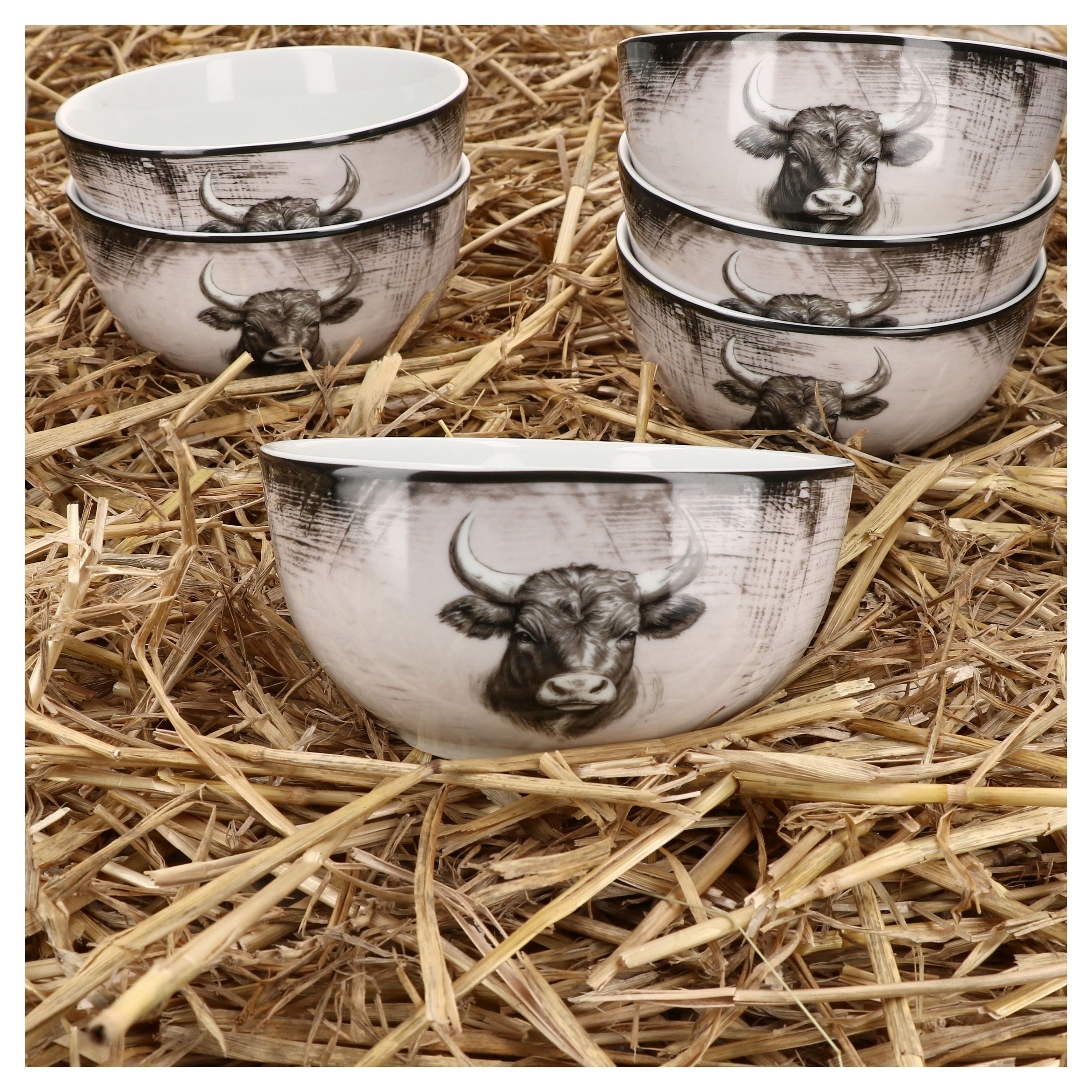 MamboCat Müslischale Toro 6x Müslischale Ø14,2cm 460ml Porzellan 6 Personen Kuh Landhaus, Porzellan – Bild 3 von 5