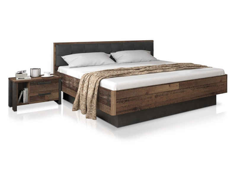 Moebel-Eins Futonbett, CASSIA Doppelbett 180x200 cm, Material Dekorspanplatte, Old Wood Vintage/betonfarbig