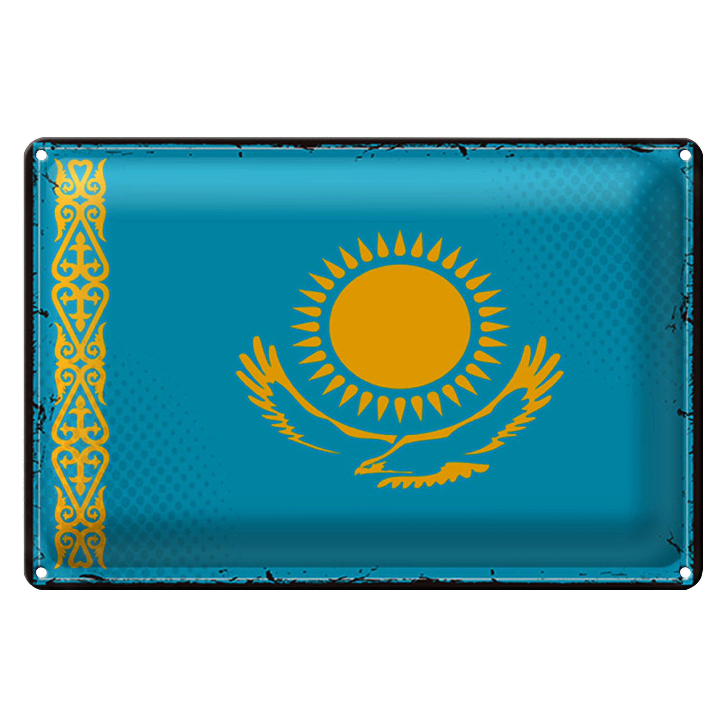 Roomando Metallschild Blechschild Flagge Kasachstan 30x20cm Retro Kazakhstan