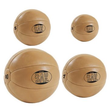 BAY-Sports Medizinball 3 kg Fitnessball klassische Profi Ausführung Vollball Kraftball, Trainingsball Kraftsport natur braun Kunstleder 3kg