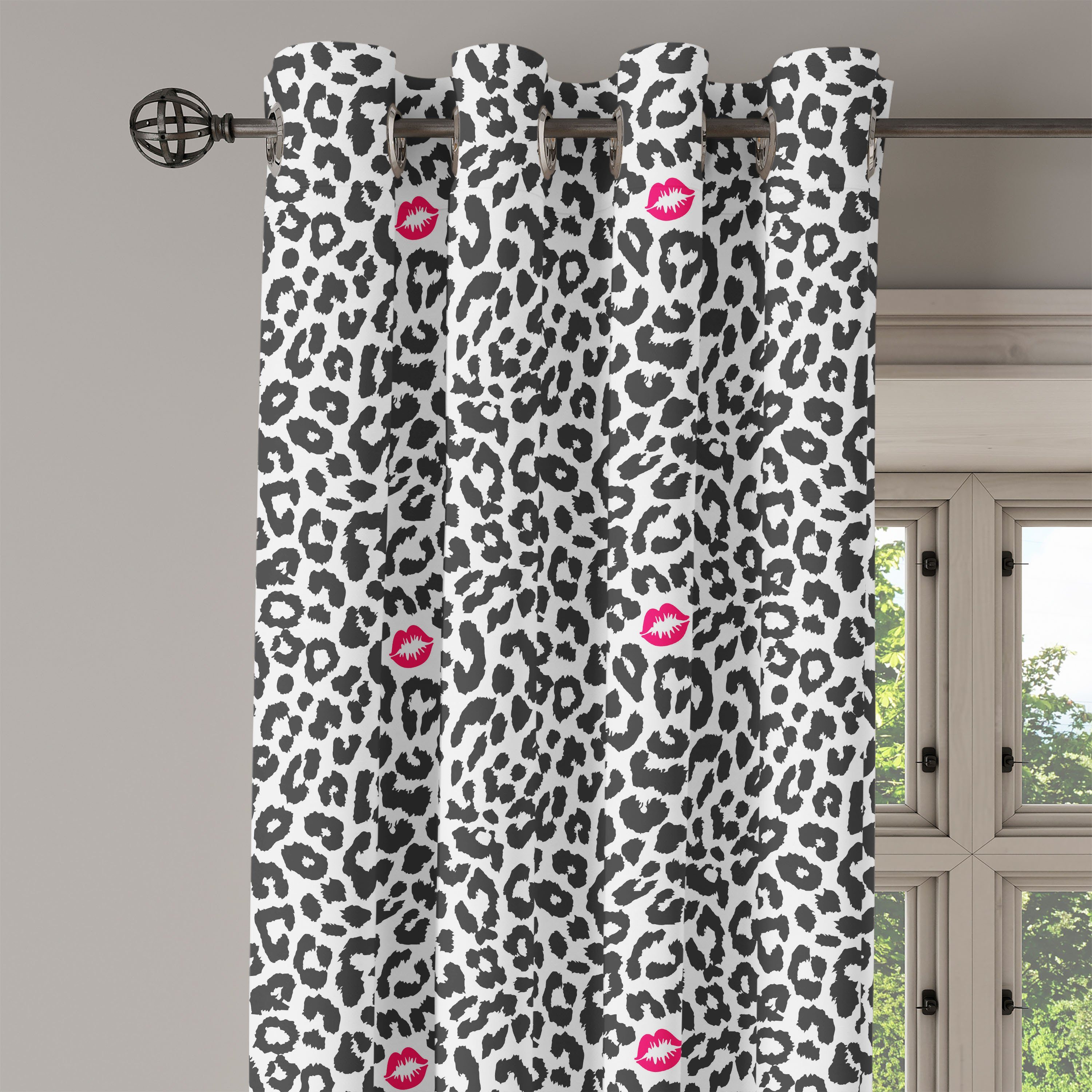 Gardine Dekorative 2-Panel-Fenstervorhänge Gepard-Leopard-Kuss Abakuhaus, für Schlafzimmer Wohnzimmer, Safari