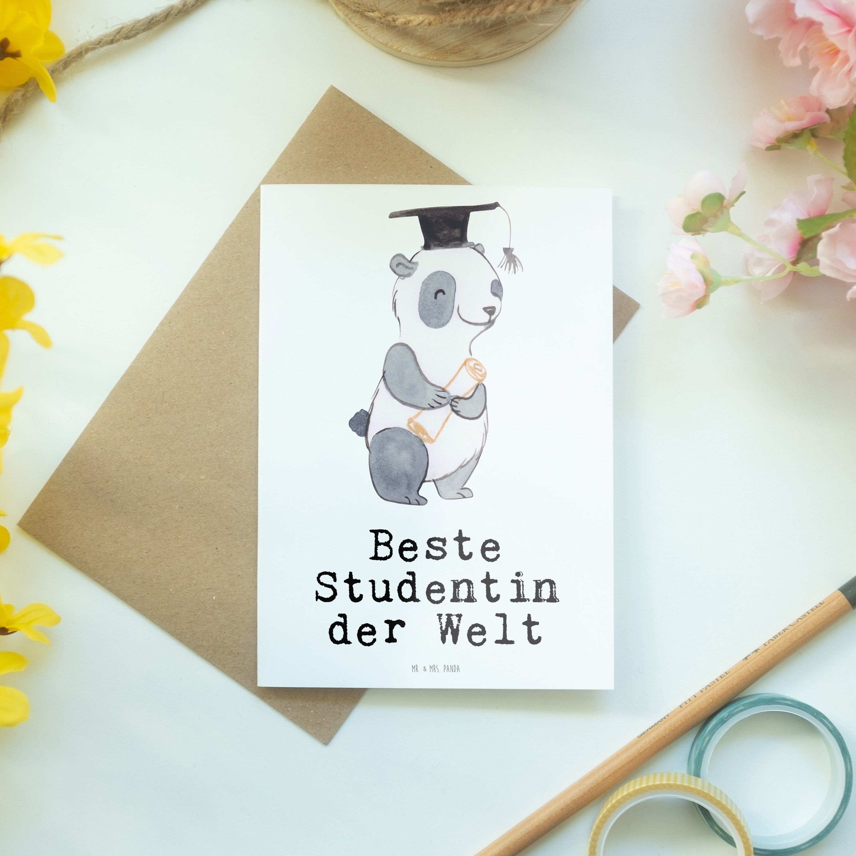 Welt Grußkarte Karte, Panda Geburtstag Geschenk, Mr. Studentin & der Beste - - Weiß Panda Mrs.