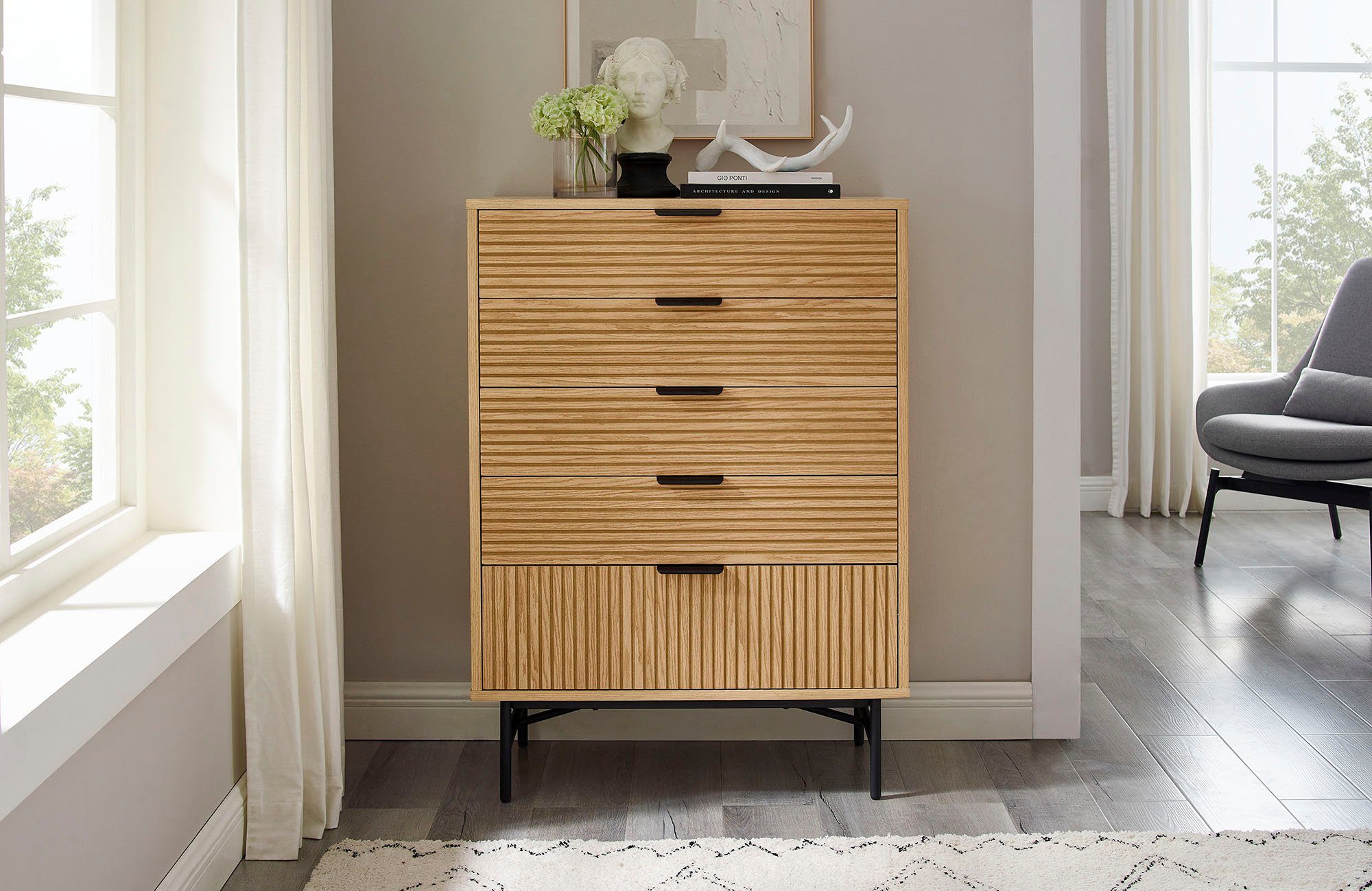SalesFever Kommode Visby Designer Sideboard mit Stil, Eiche Echtholzfurnier