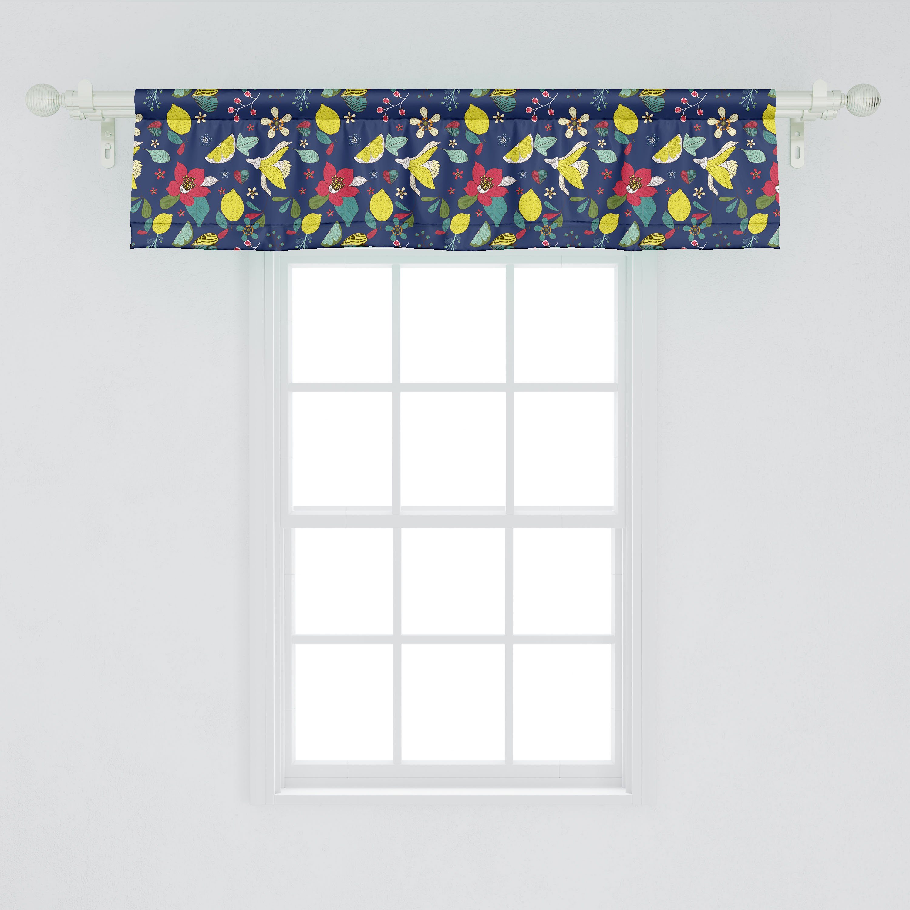Küche Vorhang Blumen mit für Berry Abakuhaus, Scheibengardine Stangentasche, Blossom Schlafzimmer Volant Dunkle Microfaser, Dekor Lemon