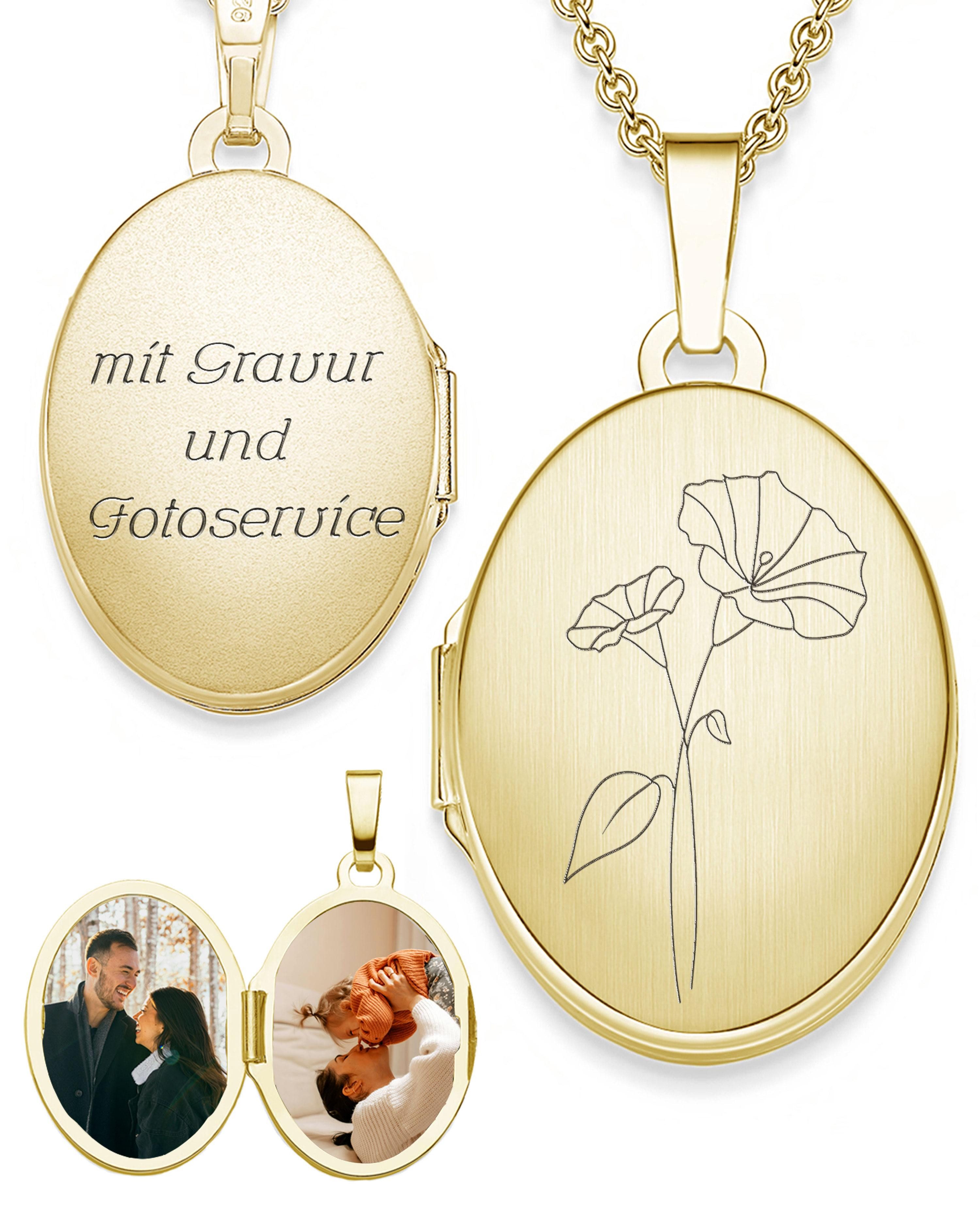 Amoonic Amulett Medaillon Oval Gravur Geburtsblume zum Öffnen für Bilder Silber 925 (inkl. Schmucktäschchen), Anhänger aufklappbar befüllbar Foto Gravur Geburtsblume September