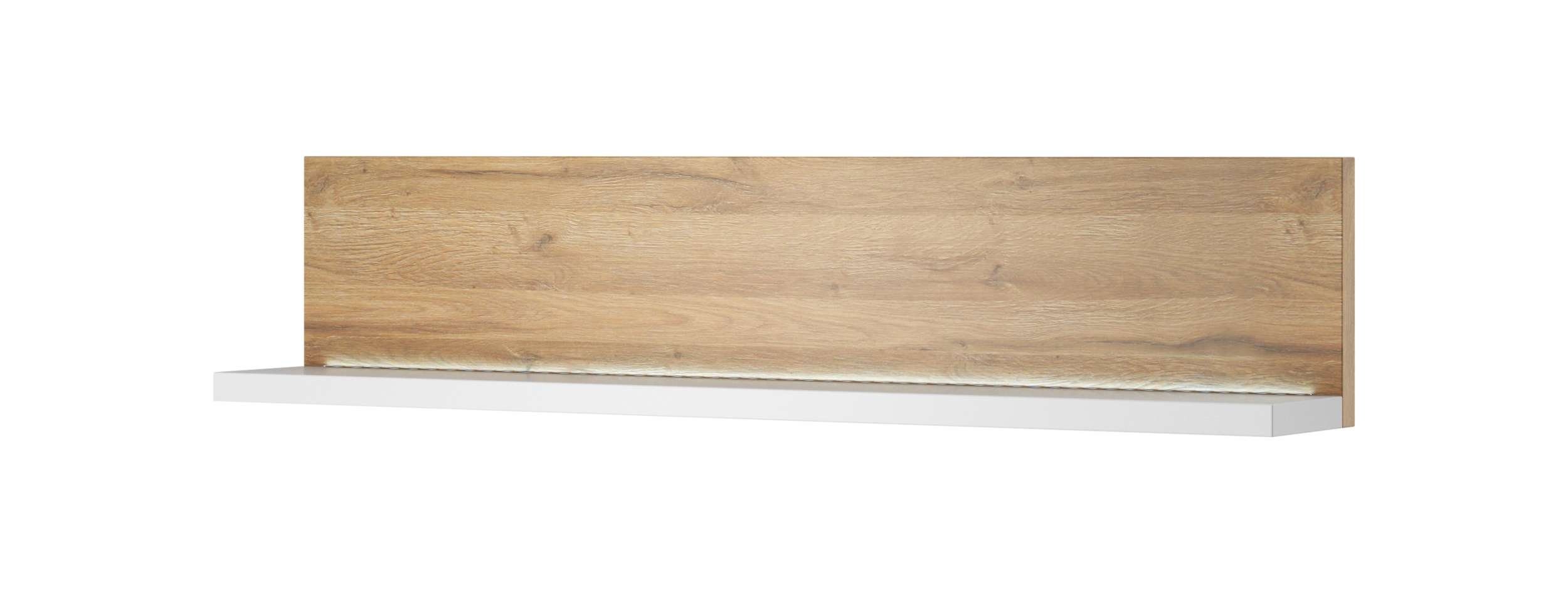 Modern 1xLowboard und Stylefy inkl. Wohnzimmer-Set), stellbar, Monstera, LED-Beleuchtung, (3-St), variabel Wohnwand 1xHängevitrine, Design Weiß bestehend Eiche aus Grandson - 1xWandboard, (Set