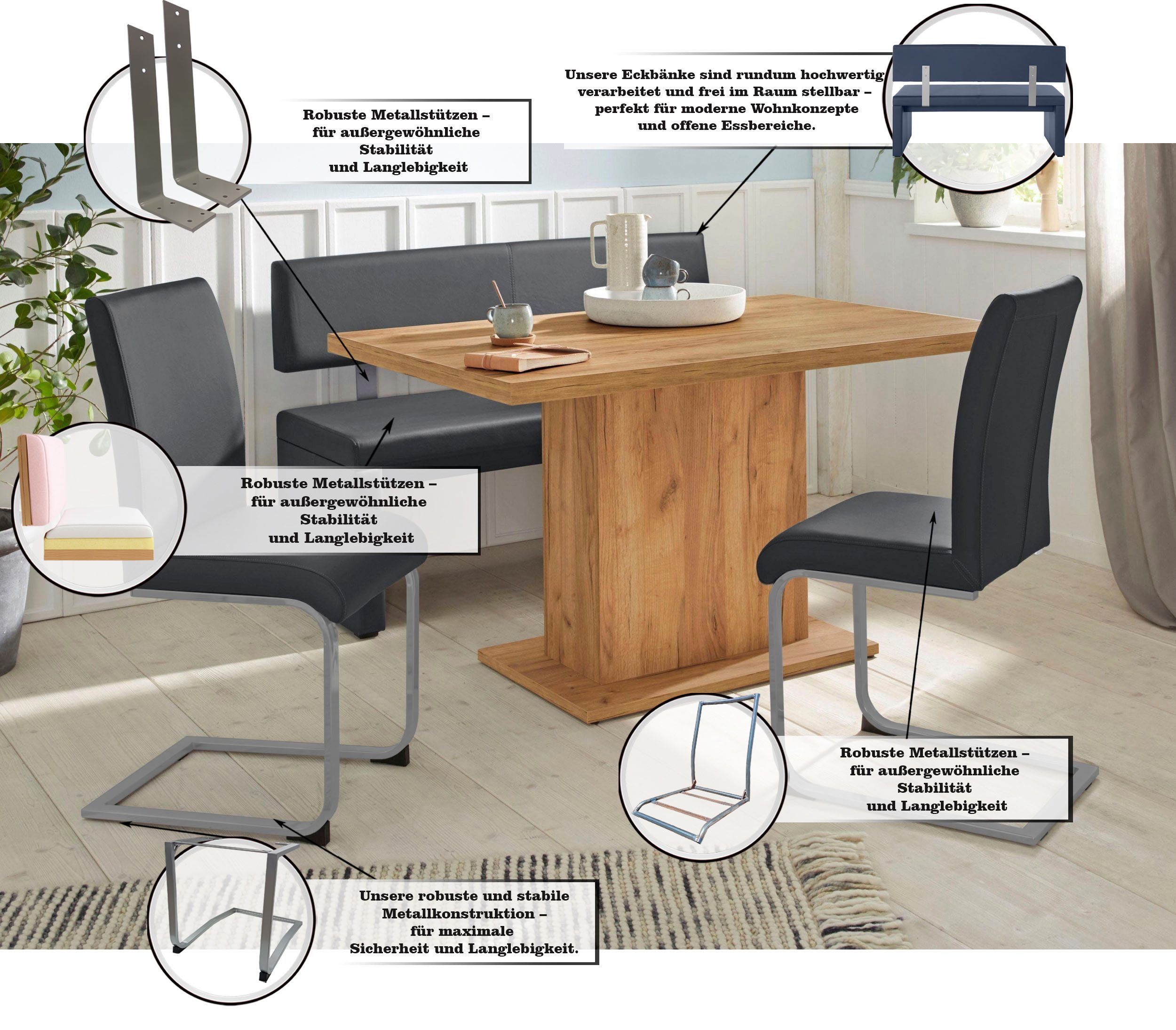 OTTO home Sitzbank Charissa, mit Lehne, Breite 140, 160 oder 180 cm