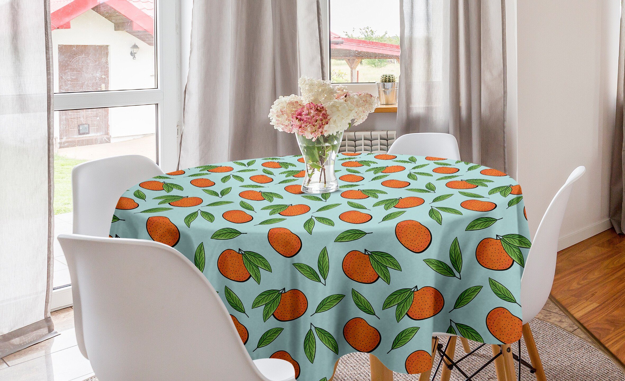 Abakuhaus Tischdecke Kreis Tischdecke Abdeckung für Esszimmer Küche Dekoration, Mandarine Mandarin Früchte und Blätter