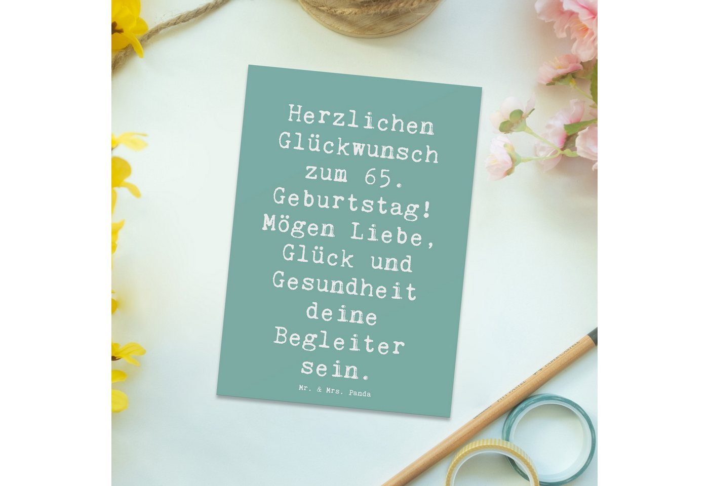 Thumbnail - Mr. & Mrs. Panda Postkarte Spruch 65. Geburtstag - Meeresbrise - Geschenk, Geburtstagsspruch, Fe