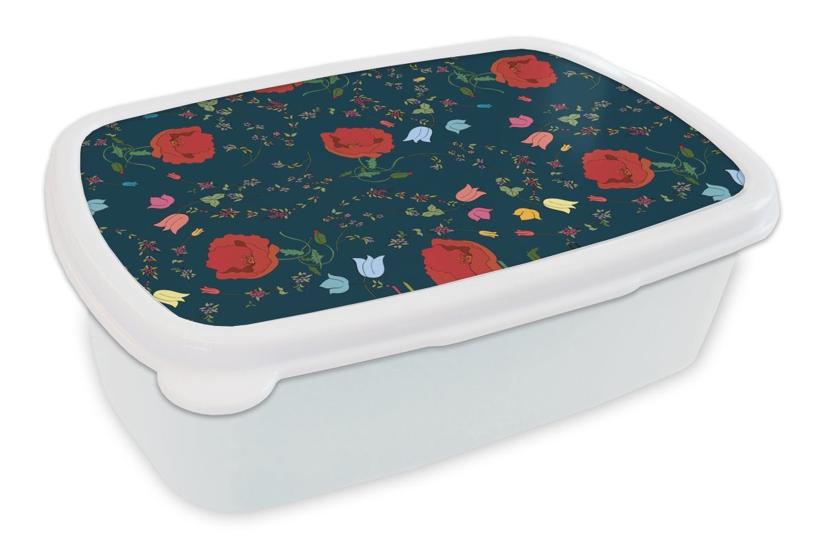 Kunststoff, Blumen für und (2-tlg), Mädchen - weiß - Lunchbox Brotbox Regenbogen Erwachsene, MuchoWow Kinder und Design, Brotdose, Jungs für